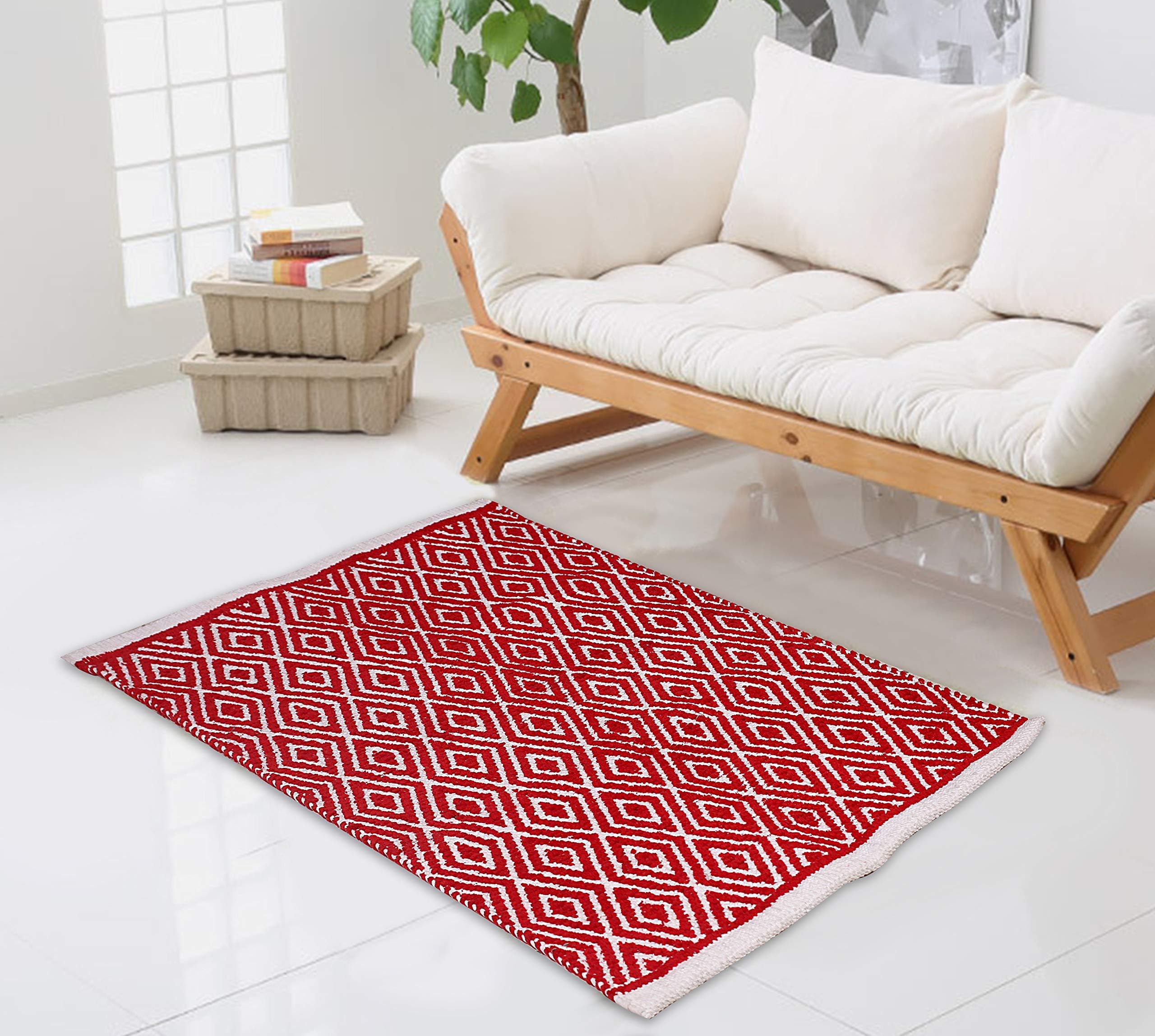 THE BEER VALLEY Cotton Diamond Rug 21x34 Inches - Reversible Machine Washable Area Rug for Bedroom, Kitchen, Entryway, Bathroom - Soft Non-Slip Accent Rug for Home Decor, Living Room, Dorm