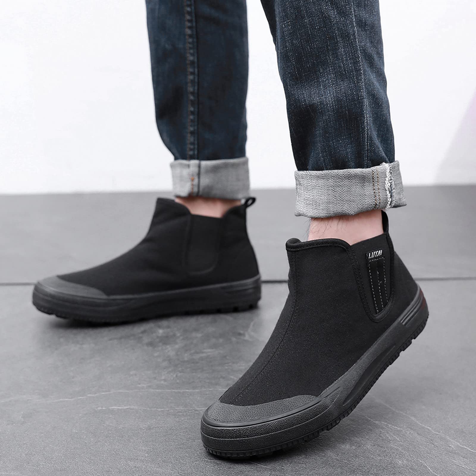**Men's Extra Wide Breathable Canvas High Top Sneakers - Comfortable Rubber Soled Work Shoes for Autumn & Labor Use**    (*Use Scenarios: Ideal for work, outdoor activities, casual wear, and daily comfort during autumn.*)