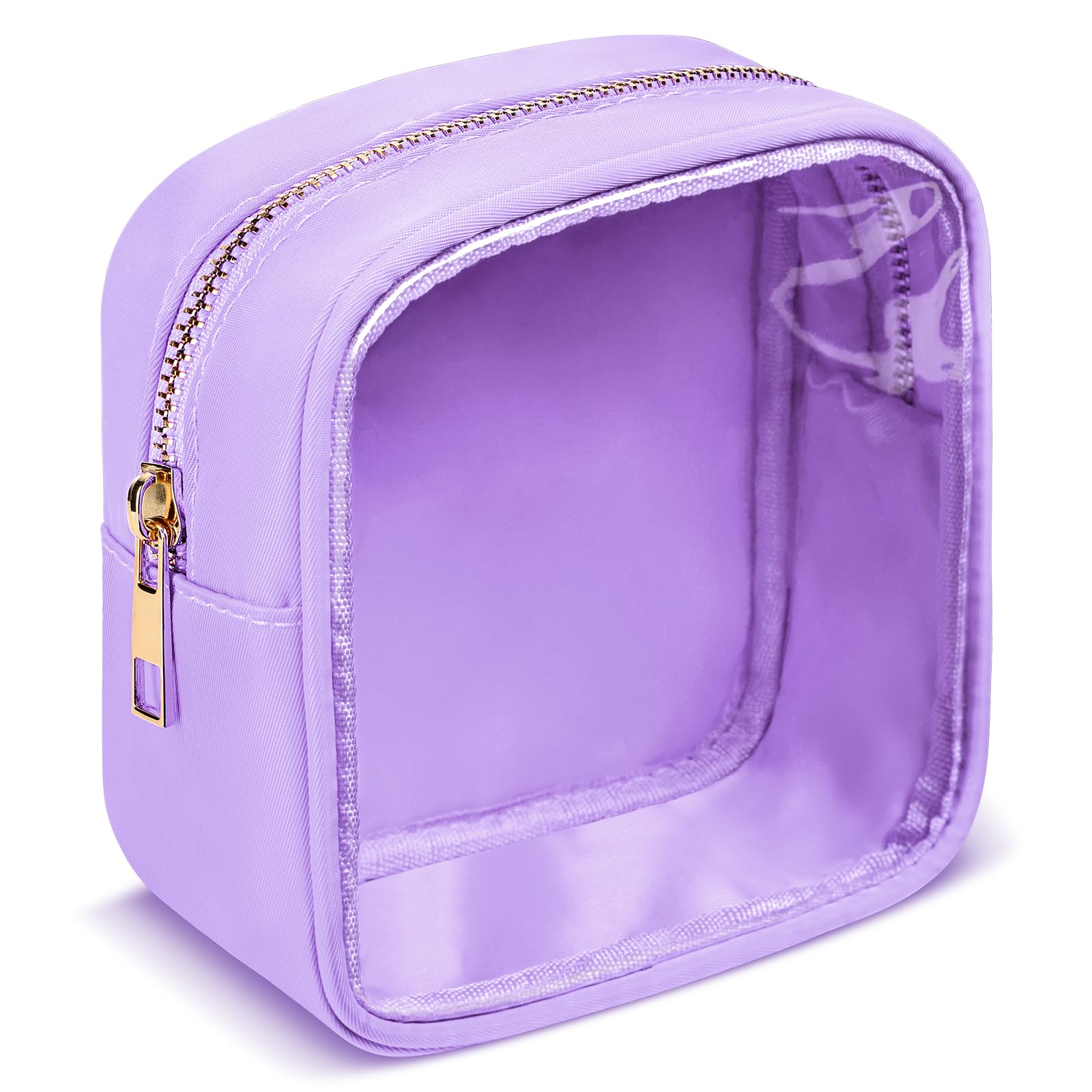 Clear Mini Makeup Bag with Zipper - Waterproof Travel Cosmetic Organizer for Women & Girls (Purple) - Perfect for Purse & Toiletries