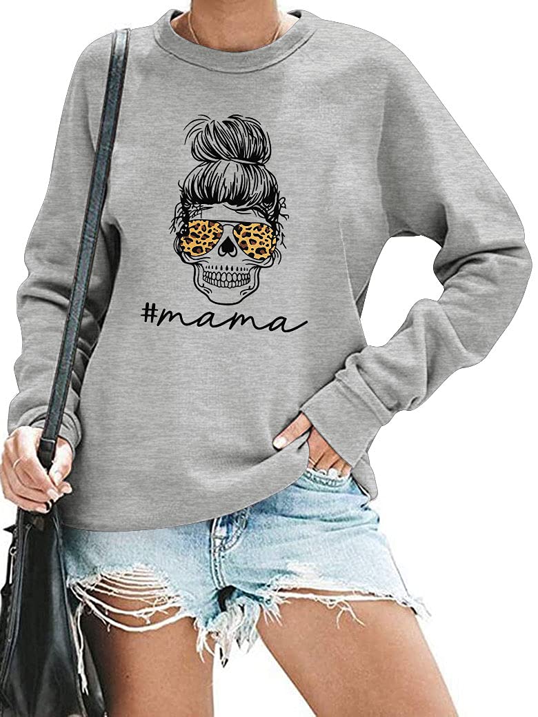 StarVnc Vintage Bleached Skull Graphic T-Shirts for Women - Trendy Messy Bun Mom Tees - Perfect for Casual Wear, Street Style & Everyday Outfits