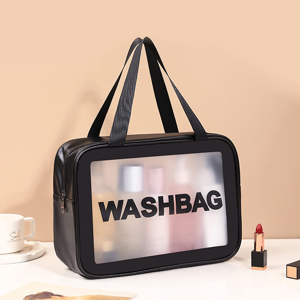 2 Pack Transparent Cosmetic Bags - Small & Large Waterproof Makeup Organizer with Zipper & Handle for Travel, Toiletries & Daily Essentials | Perfect for Airplane Carry-on, Gym & Beauty Storage