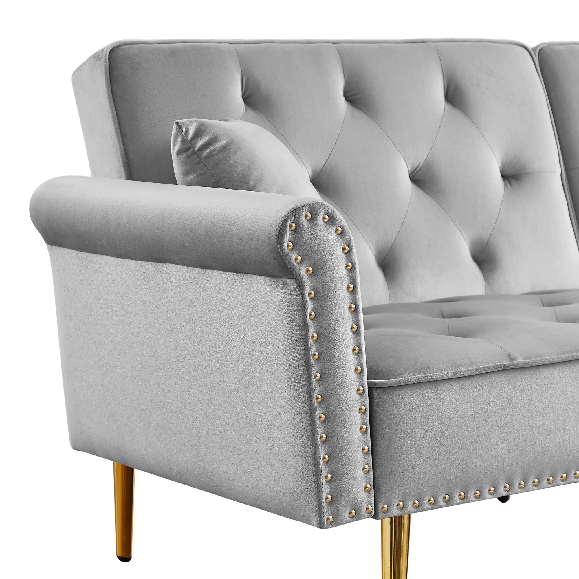 L-Shaped Corner Tufted Velvet Sectional Sofa Bed with Reversible Chaise & Ottoman - Convertible Sleeper Couch for Living Room, Apartment, Home Office - Modern Comfortable Furniture for Relaxing, Entertaining & Small Space Living