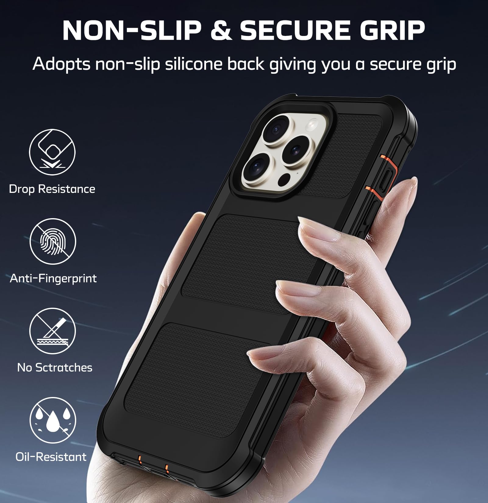 Rugged iPhone 15 Pro Max Case with Built-in Screen Protector - Military Grade Drop Protection, Shockproof Phone Cover with Kickstand & Belt Clip Holster for 6.7