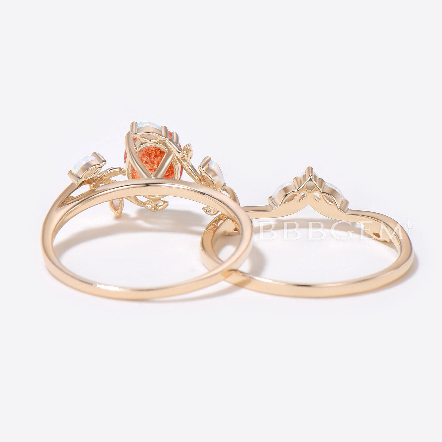 1.5ct Oval Sunstone Engagement Ring - 14K Gold Leaf Vine Design with Opal Accents - Elegant Wedding Band for Women - Perfect for Proposals, Anniversaries & Special Occasions