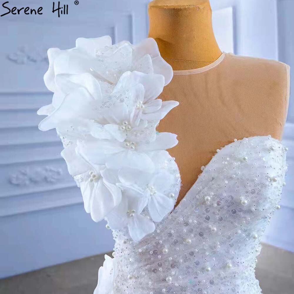 Serene Hill White Mermaid Elegant Wedding Dress 2025 - Luxury Beaded Bridal Gown with Floral Details HM67424 | Perfect for Beach Weddings, Church Ceremonies & Romantic Vows