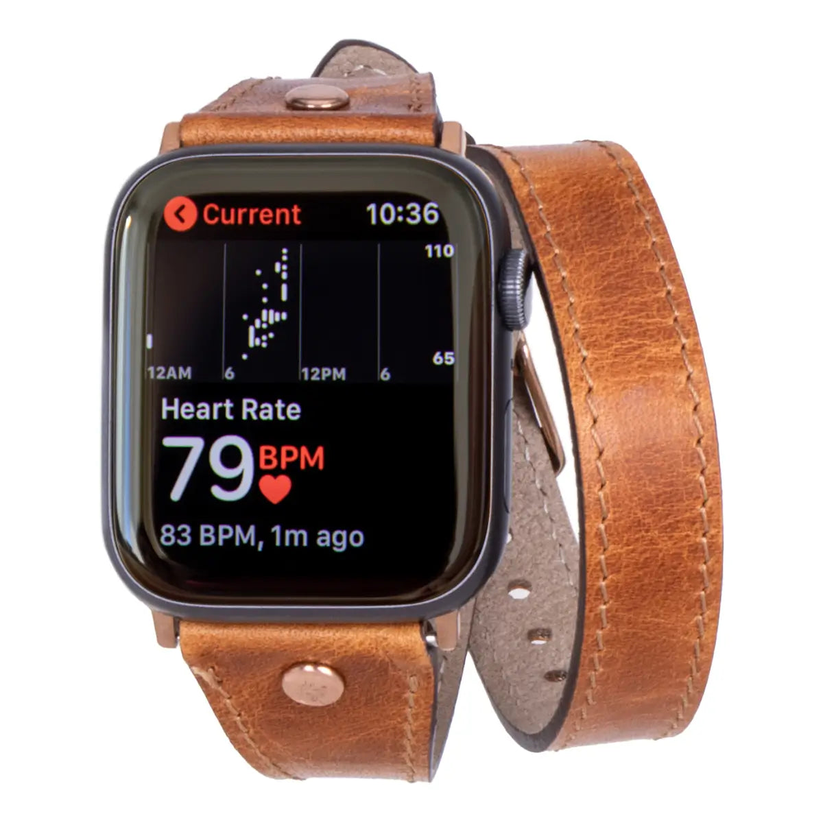 Camel Brown Leather Double Tour Slim Apple Watch Band with Gold Rivet - Stylish & Durable Replacement Strap for Work, Travel & Everyday Wear