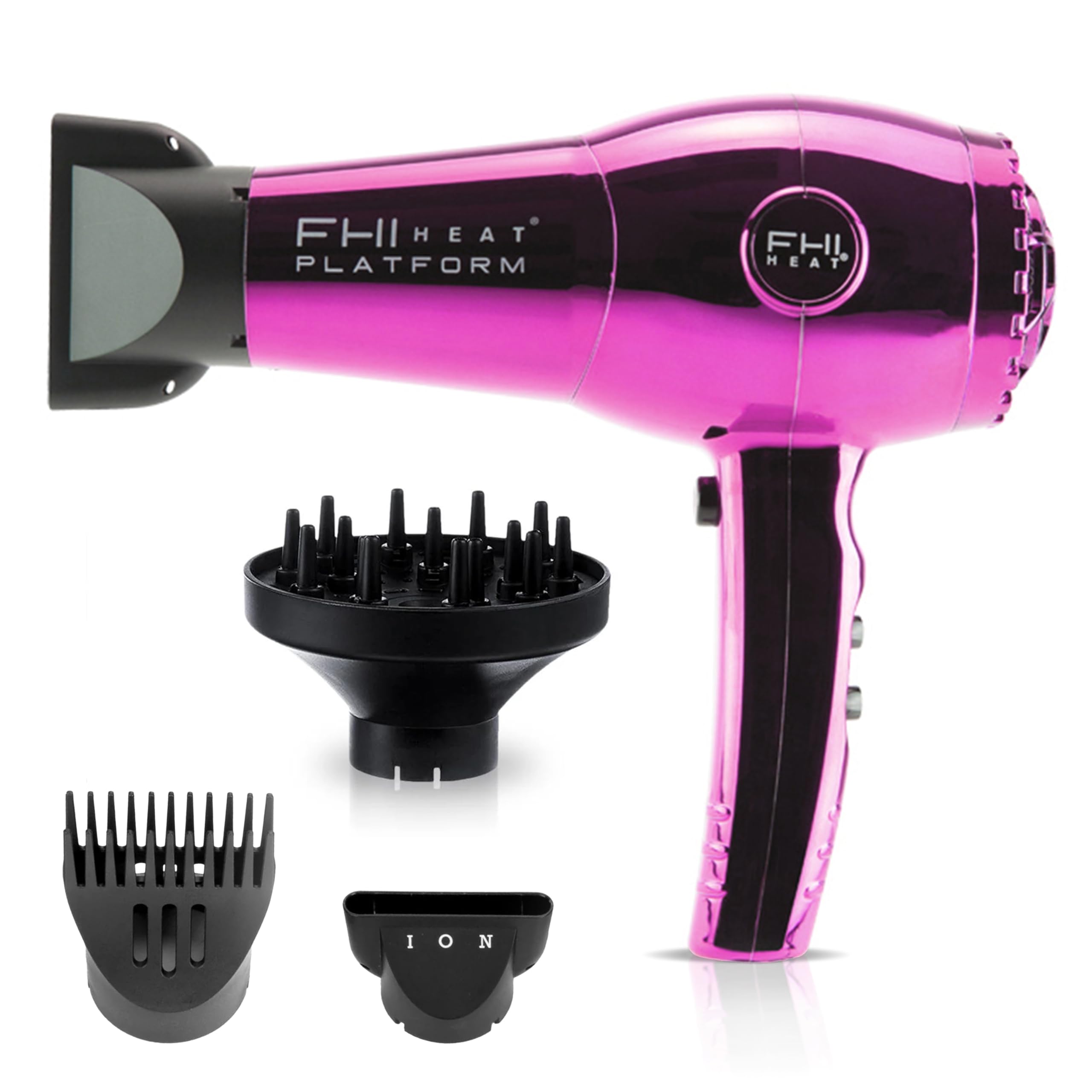FHI HEAT Nano Lite Pro 1900W Professional Hair Dryer - Lightweight Ceramic Ionic Blow Dryer with Tourmaline Technology for Fast Drying | Includes 3 Attachments (Comb, Concentrator, Diffuser) | Perfect for Home Use, Salon Styling & Travel