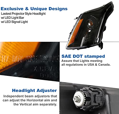 LED Switchback Signal Projector Headlights - Black Compatible with 2010-2016 Cadillac SRX | DRL Daytime Running Lights & Turn Signal | Upgrade for Night Driving & Safety