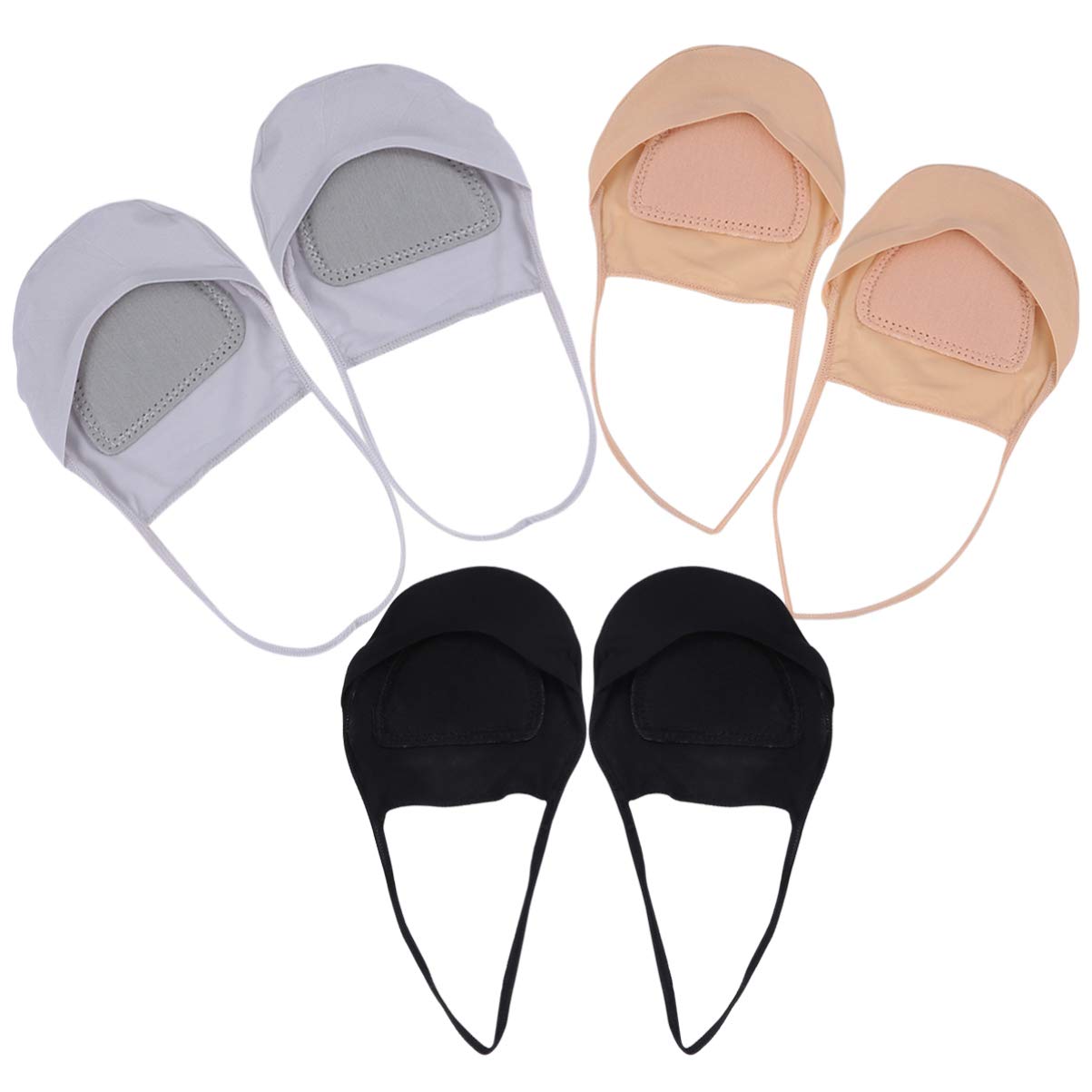 ARTIBETTER 3 Pairs Women's No Show Socks - Breathable Cotton Invisible Low Cut Toe Topper Heelless Half Socks for Women & Girls (Grey, Black, Nude) - Perfect for Sneakers, Loafers & Flats