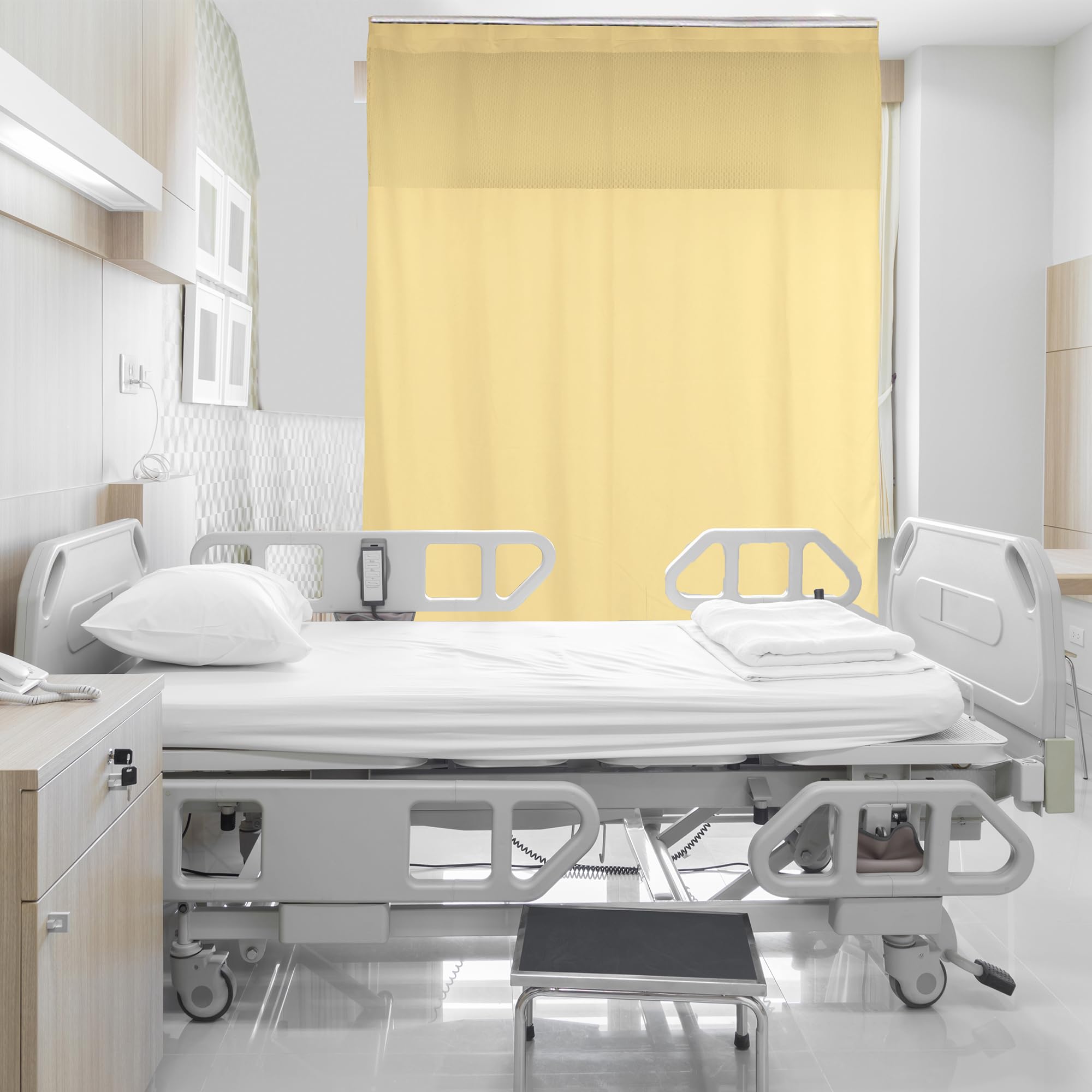 Flame Retardant Hospital Privacy Curtain - 15x8FT Medical Room Divider for Clinics, Labs & Schools | Beige Cubicle Curtain for Patient Privacy & Infection Control | Ideal for Healthcare Facilities & Emergency Rooms