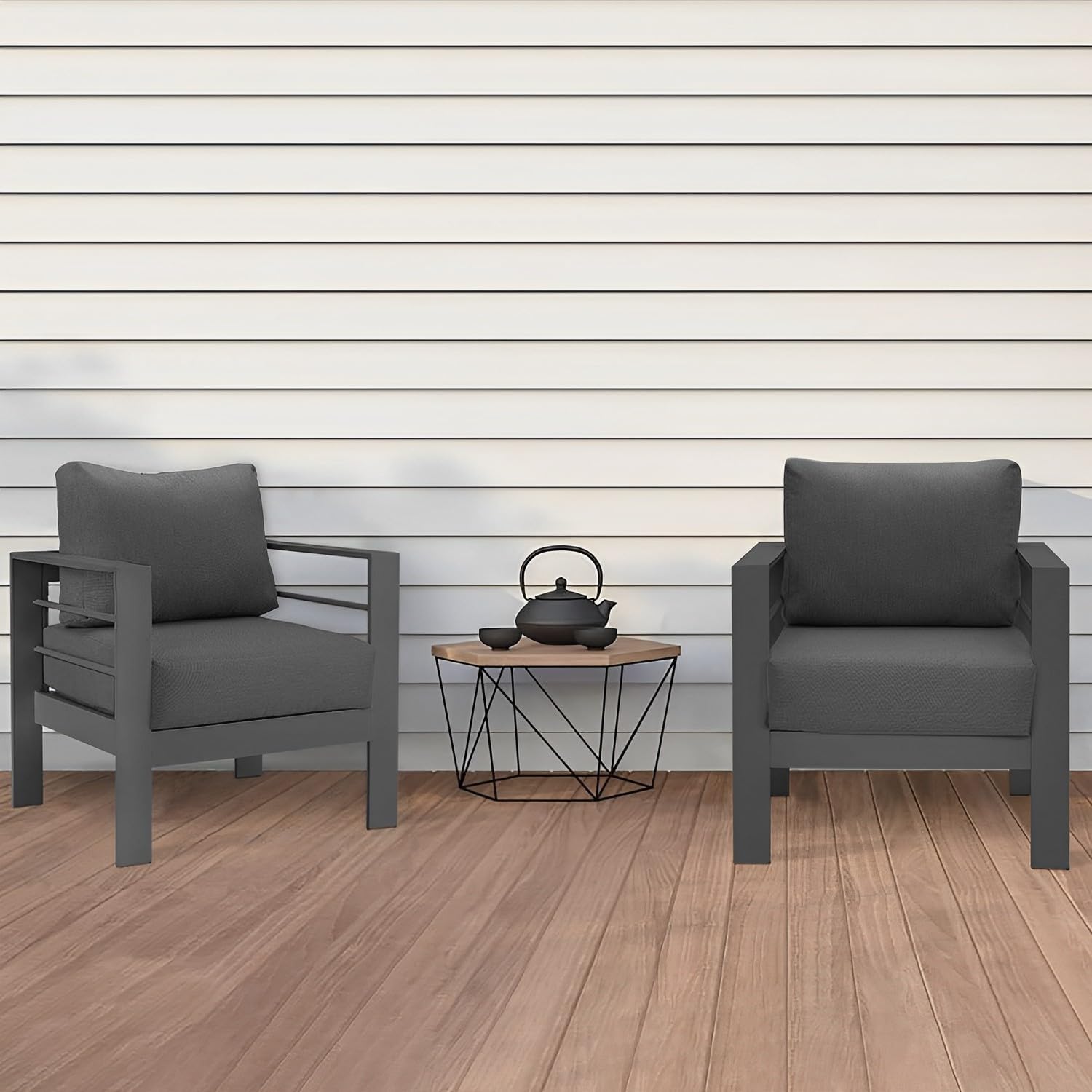2-Piece Solaste All-Weather Aluminum Patio Furniture Set - Modern Outdoor Metal Armchairs with Cushions (Grey) - Perfect for Garden, Poolside & Backyard Relaxation