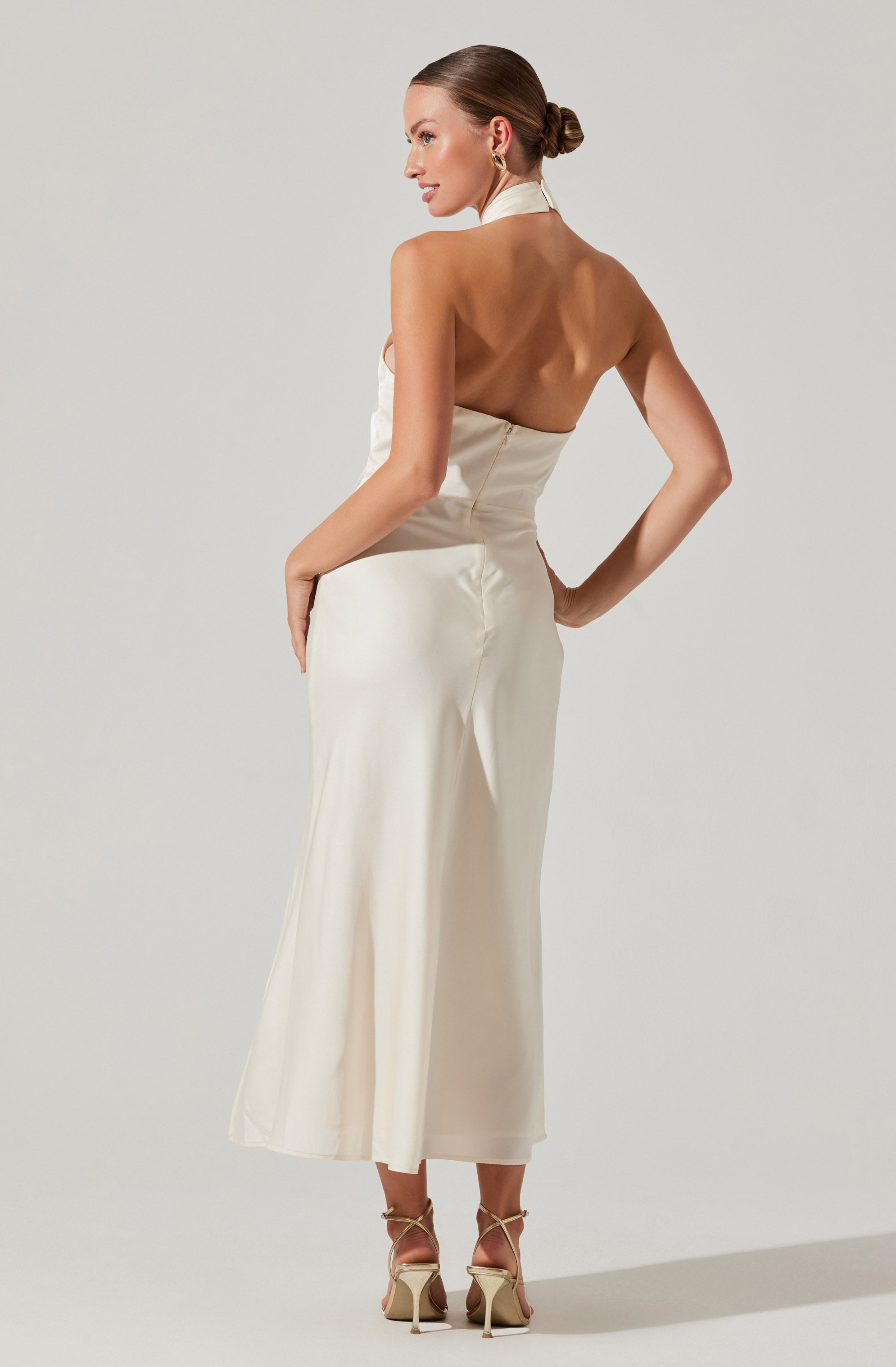 Marissa Satin Halter Neck Midi Dress - Elegant Women's Summer Cocktail Party Dress for Weddings & Evening Events