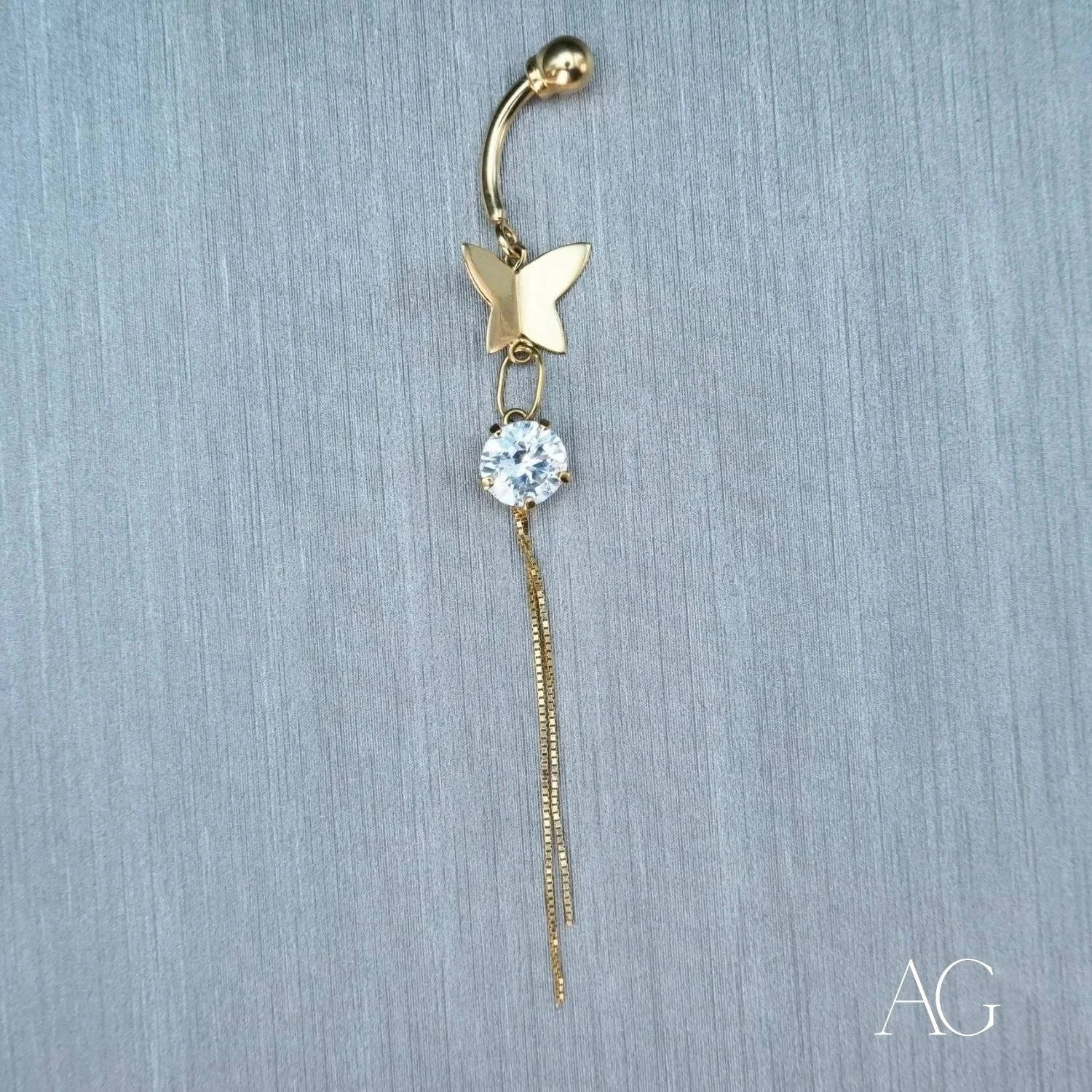 18K Gold Belly Button Ring with Cubic Zirconia Butterfly Charm - Elegant Navel Piercing Jewelry for Women, Perfect for Parties, Beach & Everyday Wear