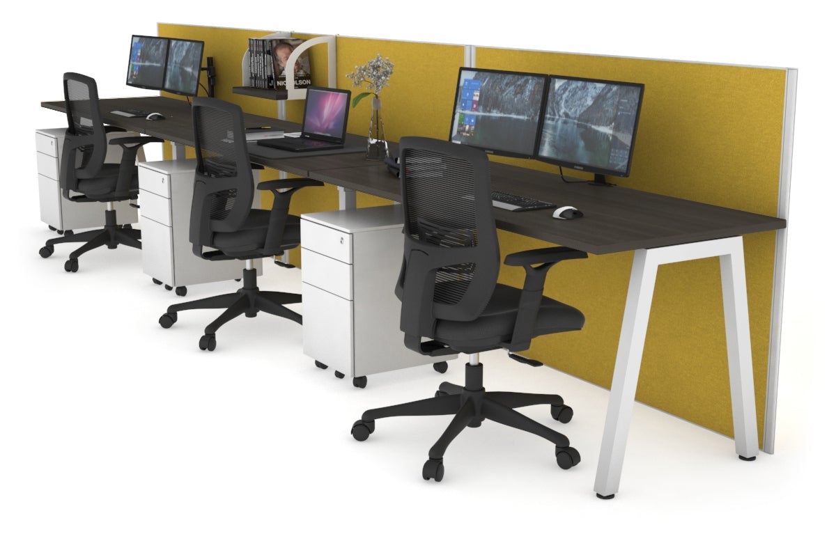 Horizon Quadro 3-Person Standing Desk - 1400L x 700W Adjustable Office Workstation for Collaborative Workspaces | Perfect for Home Offices, Coworking Spaces & Modern Work Environments
