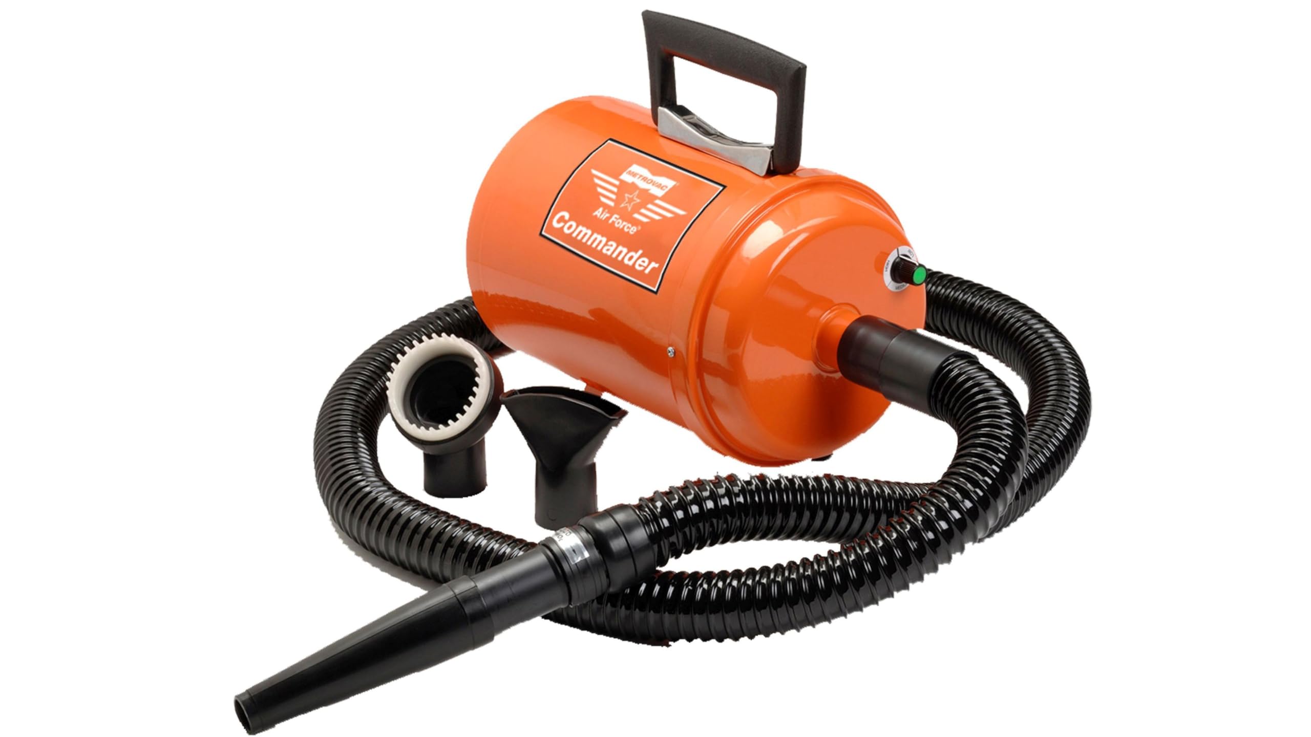MetroVac Air Force Commander 2-Speed Pet Hair Dryer - 802W Powerful Blow Dryer for Dogs & Cats - Long & Short Hair Grooming Tool - Orange - Perfect for Professional Grooming & Home Pet Care