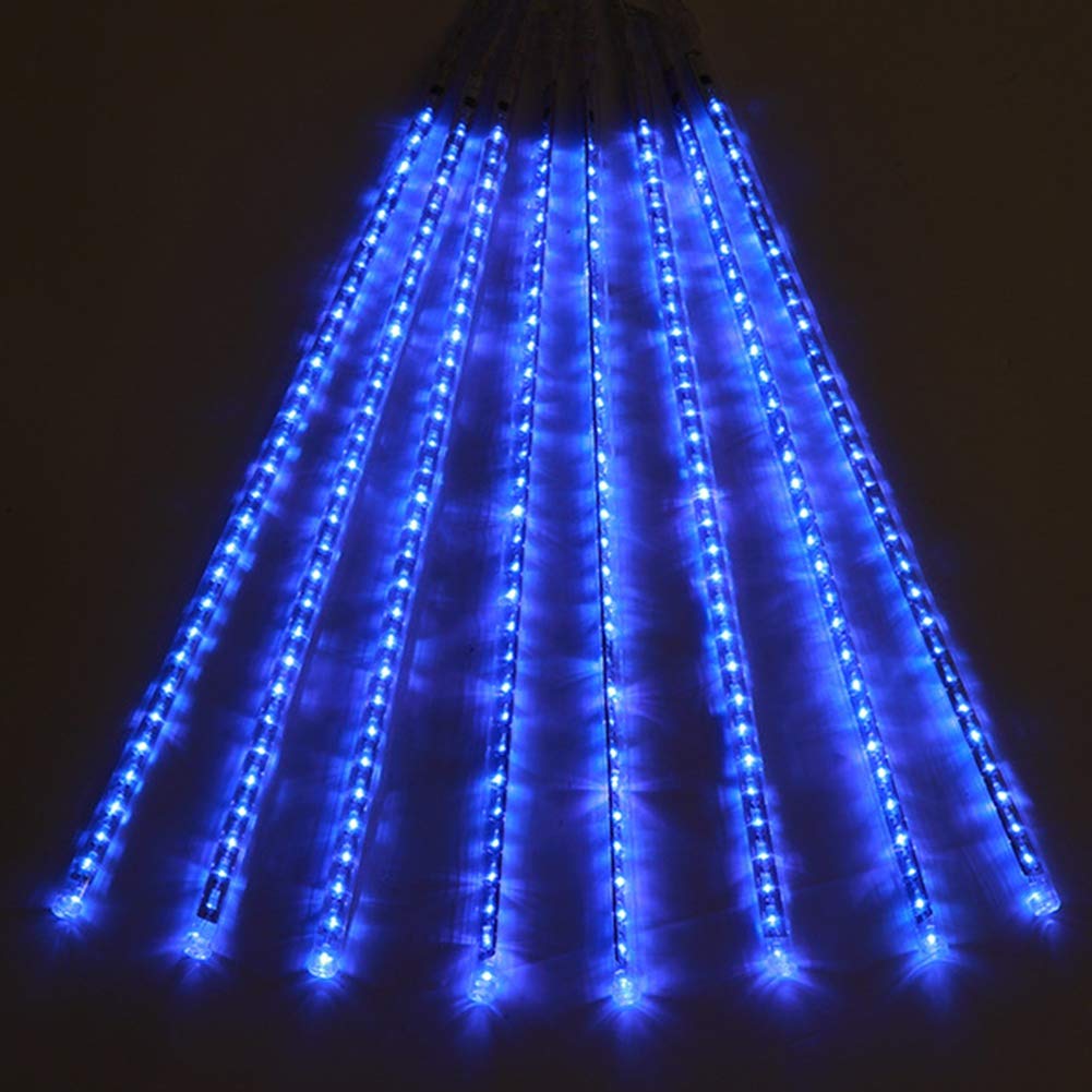 Twinkle Star 288 LED Meteor Shower Lights - 8 Tube Outdoor Icicle Christmas Lights with Snowfall Effect | Waterproof Raindrop Lights for Xmas Tree, Wedding, Party & Holiday Decoration (Blue) | Perfect for Garden, Patio, Roof & Yard Decorations