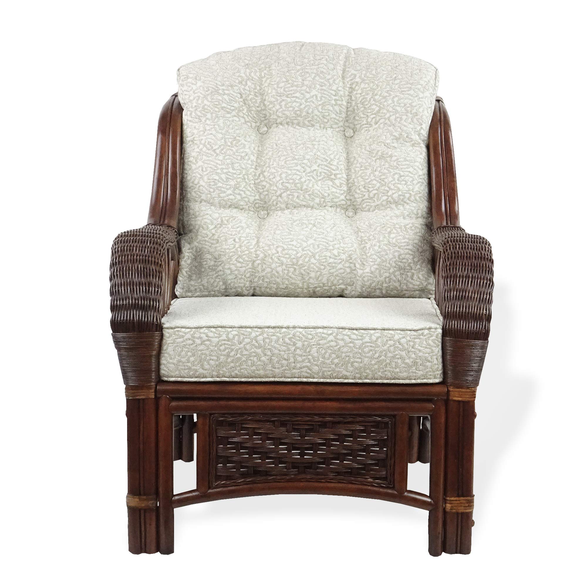 Handmade Dark Walnut Rattan Wicker Living Room Set 4-Piece - 2 Lounge Chairs, Three-Seater Sofa & Coffee Table with Cushions | Cozy Indoor/Outdoor Patio Furniture for Home Decor