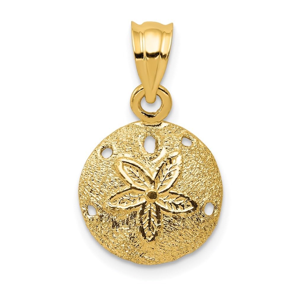 14K Yellow Gold Solid Polished Laser-Cut Sand Dollar Pendant Necklace - Genuine Diamond Accents - Beach Jewelry for Women, Perfect Gift for Ocean Lovers & Summer Vacation Accessories