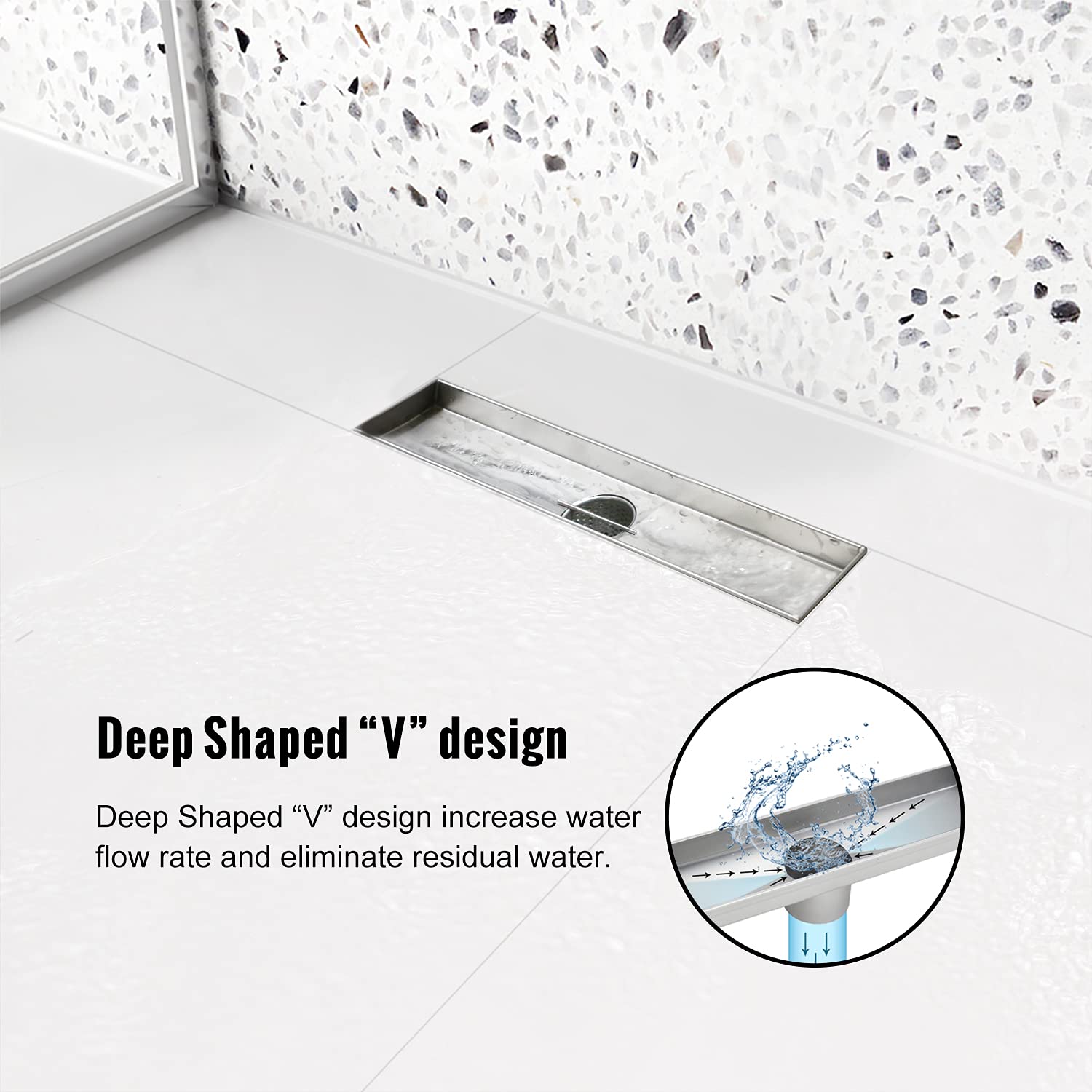 12 Inch Linear Shower Drain with Removable Grate - AISI 304 Stainless Steel Shower Floor Drain with Hair Catcher & Adjustable Leveling Feet - Modern Bathroom Drainage Solution for Walk-In Showers and Wet Rooms