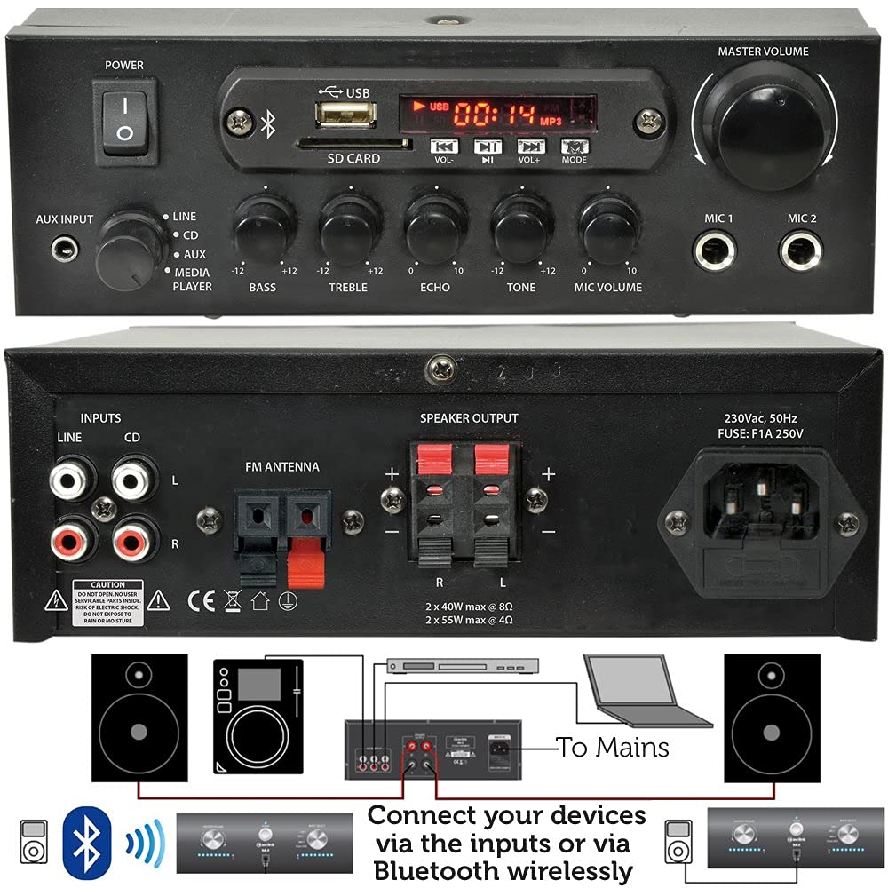 4 Zone Bluetooth Ceiling Speaker System - 110W Stereo Amplifier with 8x 4