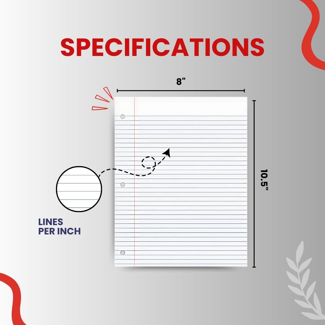 College Ruled Loose Leaf Paper - 150 Sheets, 3-Hole Punched, 10.5