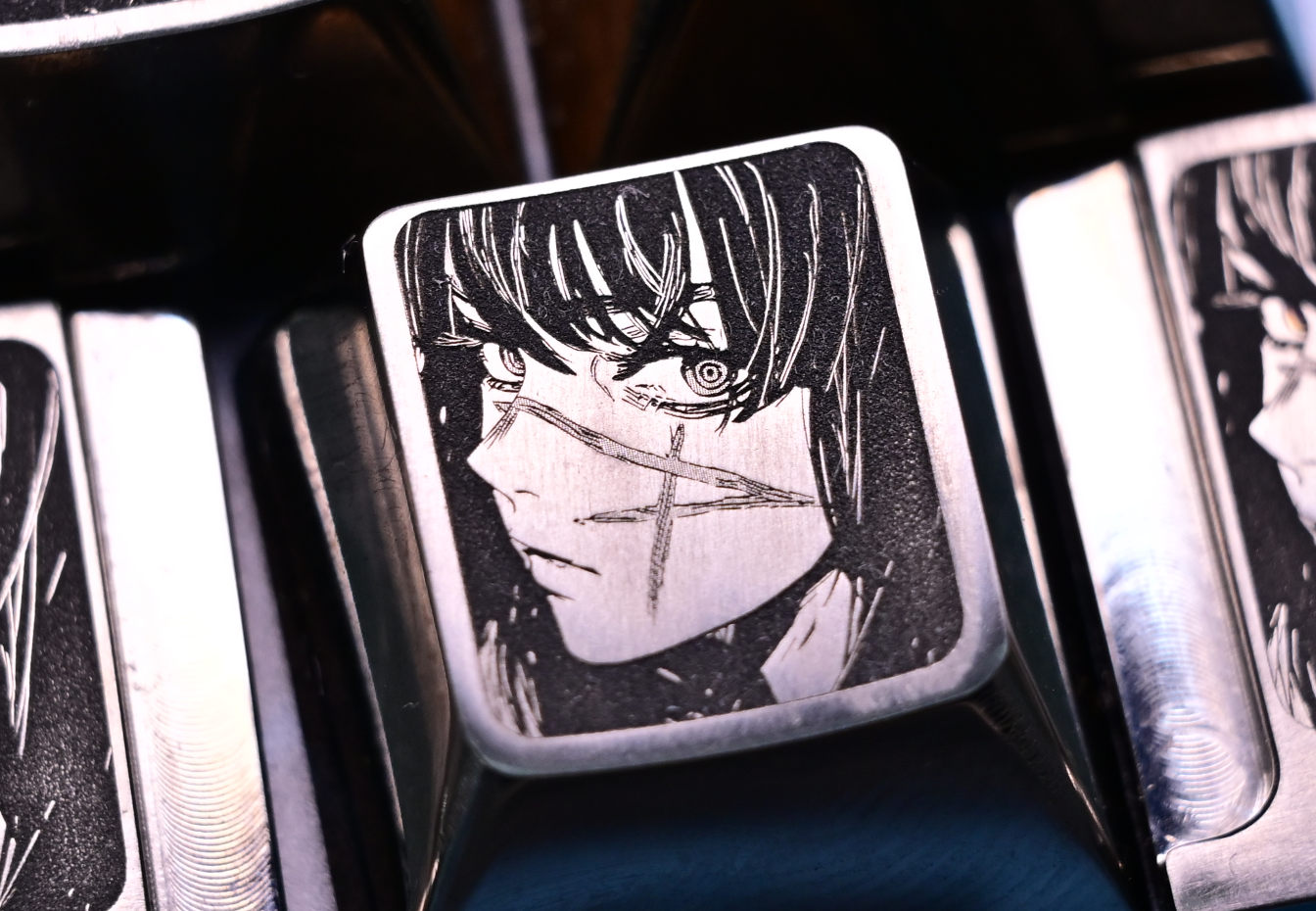 Chainsaw Man & Yoru Anime-Themed Titanium Alloy Keycaps - 1U Solid Carving Pointillism Design for Mechanical Keyboards - Perfect for Gaming & Anime Enthusiasts (Ideal for Custom Keyboards, Gift for Fans)