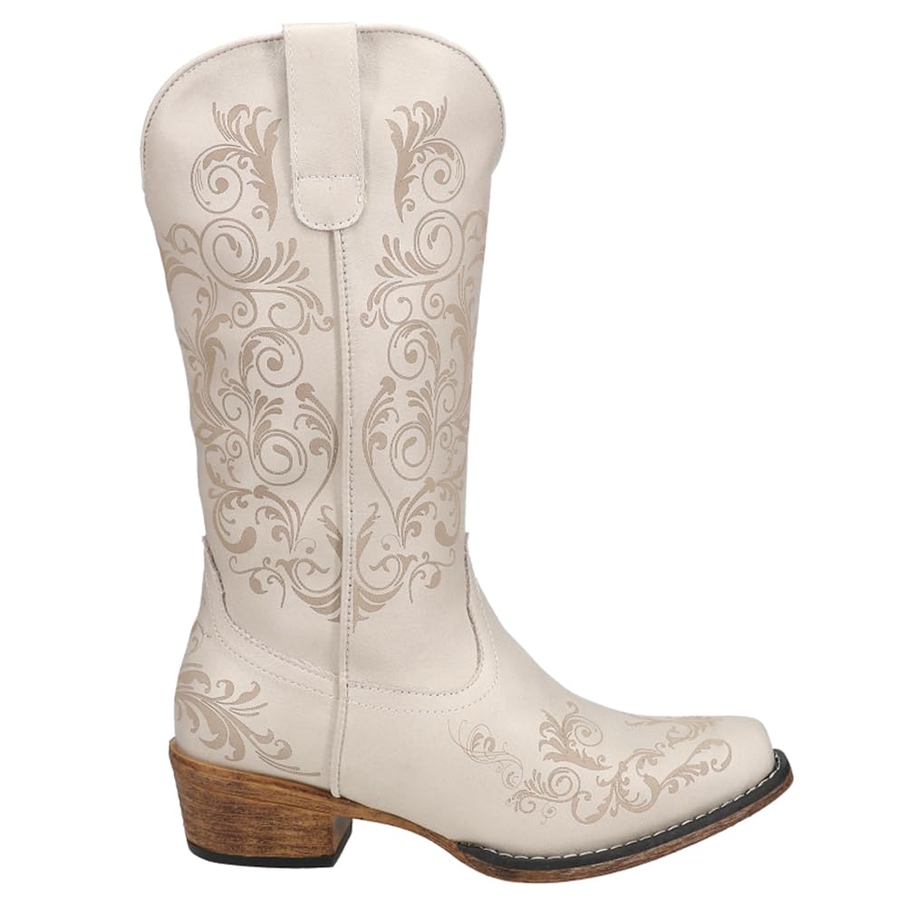 ROPER Women's Tall Embroidery Snip Toe Casual Boots - Mid Calf, Low Heel 1-2