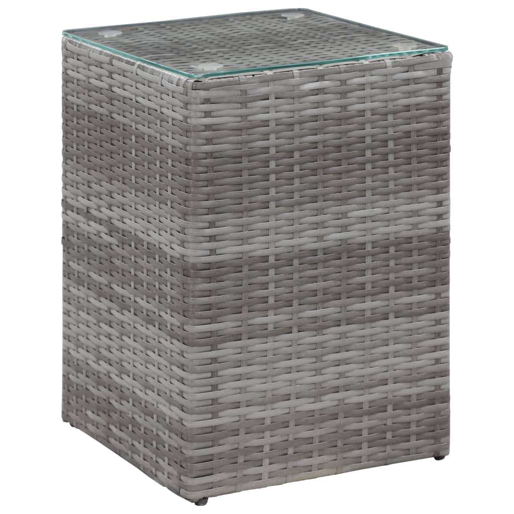 CHARMMA 3-Piece Gray Rattan Side Table Set with Tempered Glass Top - 13.8
