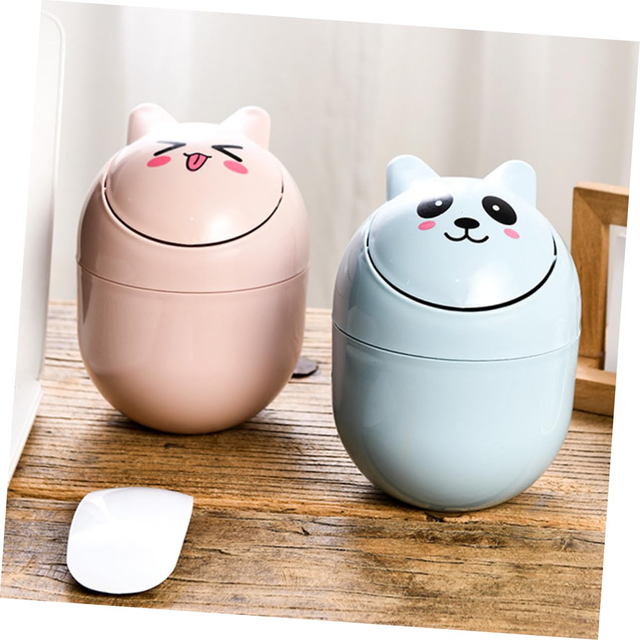 Zerodeko Small Desk Trash Can Set of 2 - Mini Waste Basket for Office, Living Room, Bedroom - Durable PP Material - Perfect for Home, Work & Study Spaces