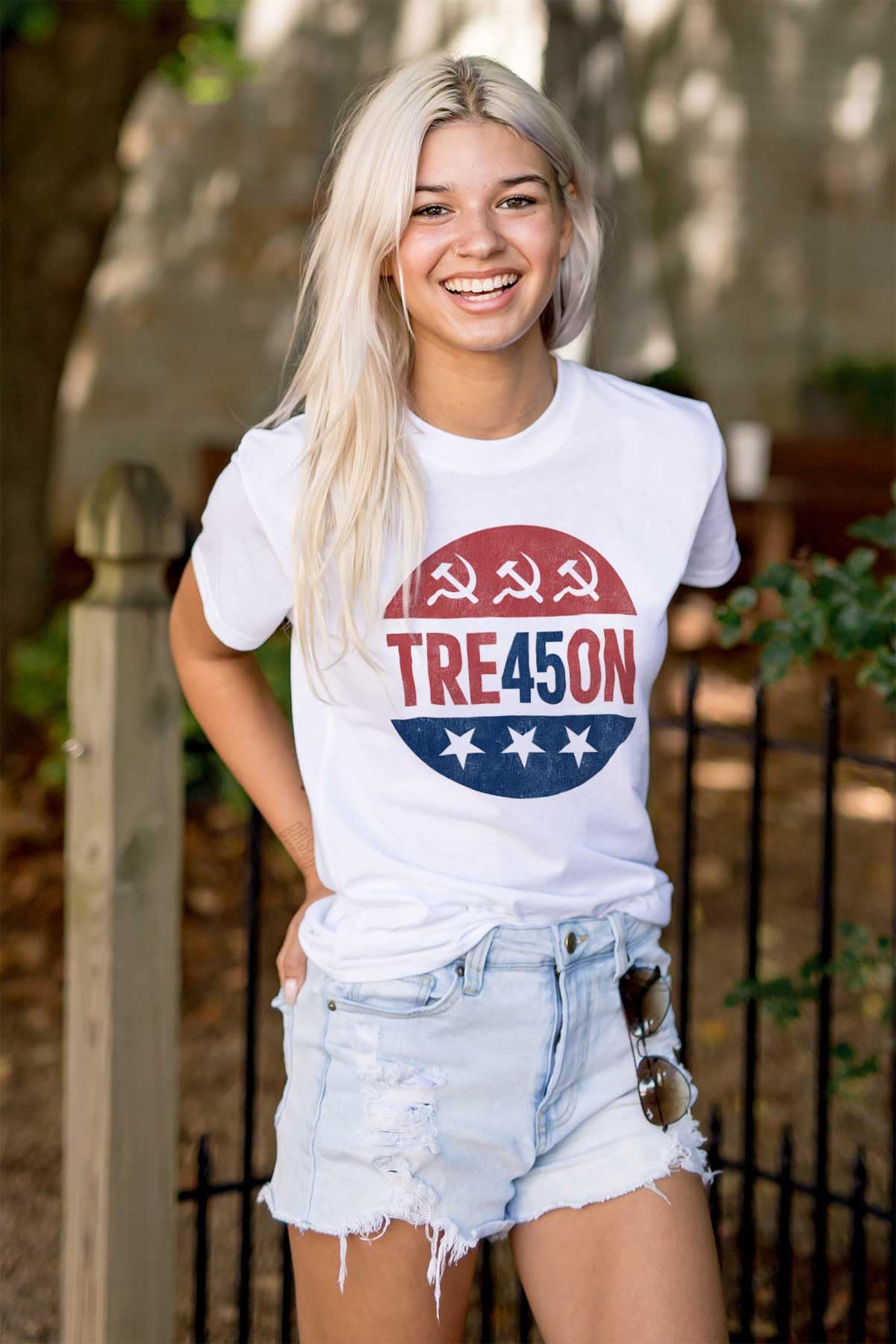 Brisco Brands Tre45on Treason 45th President Trump Graphic T-Shirt for Men & Women - Political Statement Tee for Trump Supporters & Campaign Events