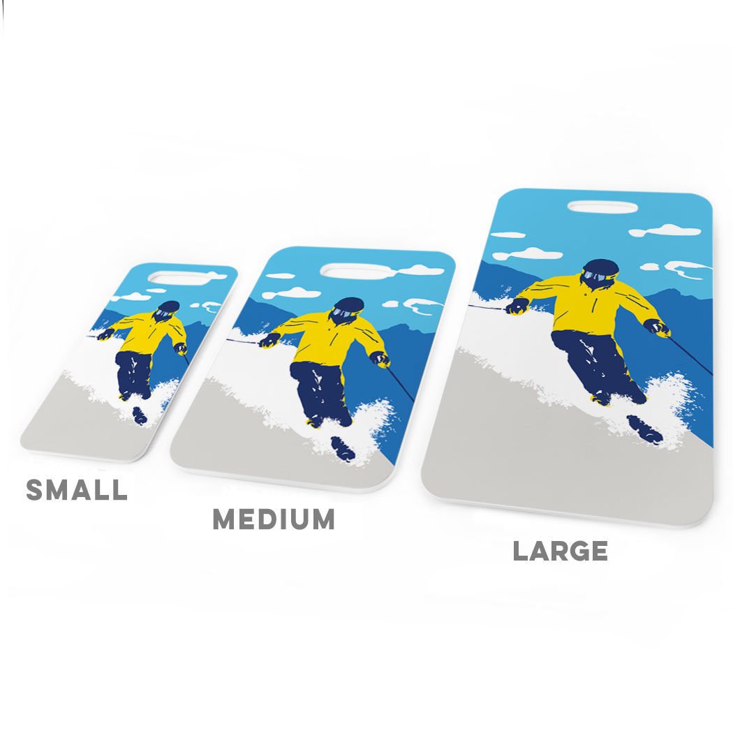 ChalkTalkSPORTS Skiing Luggage Tag - Personalized Ski Bag Tag with Custom Info - Medium Yellow Ski Gear Accessory - Perfect for Ski Trips & Winter Vacations
