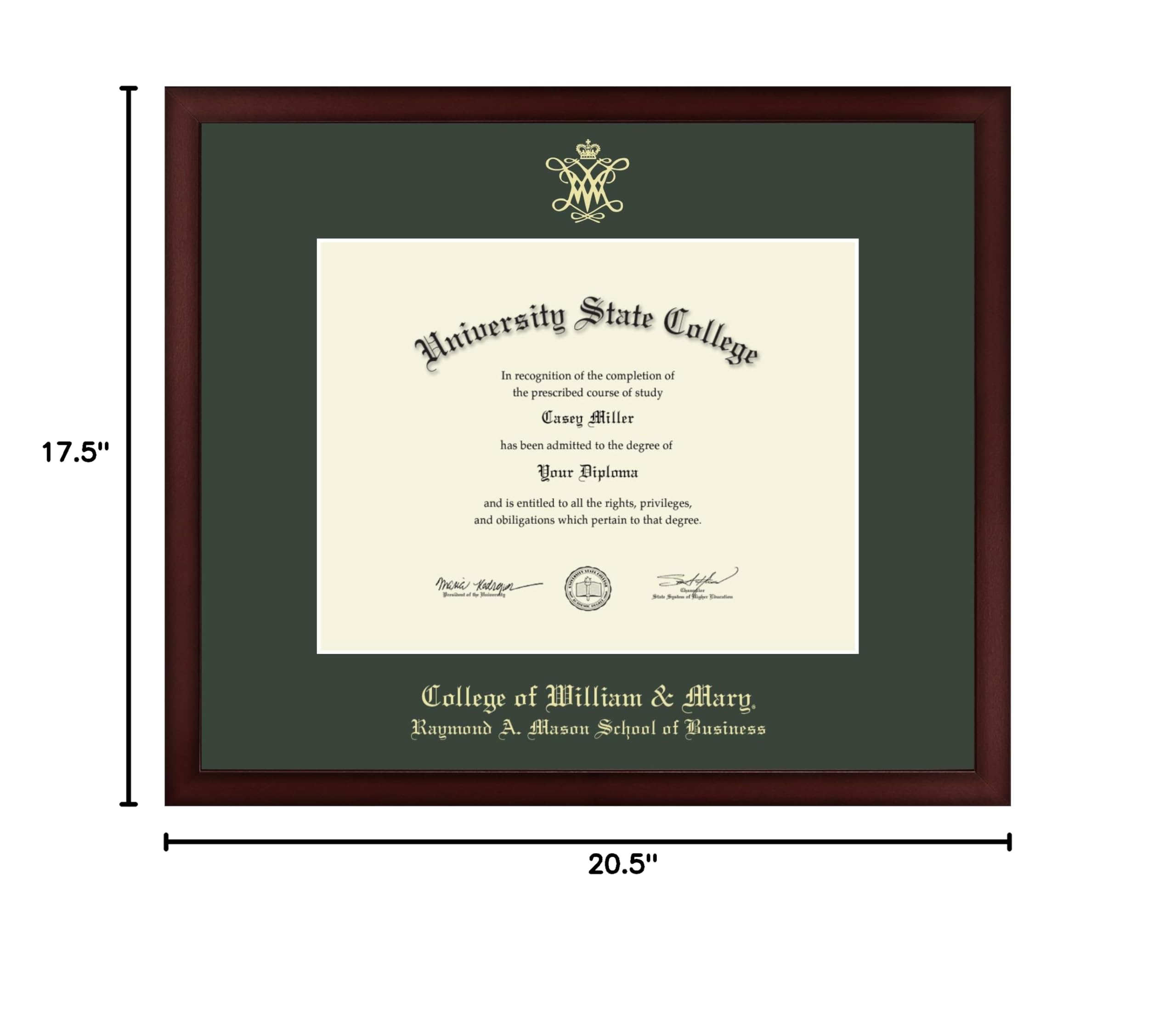 William & Mary Raymond A. Mason School of Business Diploma Frame 13x10 Inch - Gold Embossed Display for Bachelor's, Master's & PhD Degrees - Perfect for Graduation Gifts & Office Decor