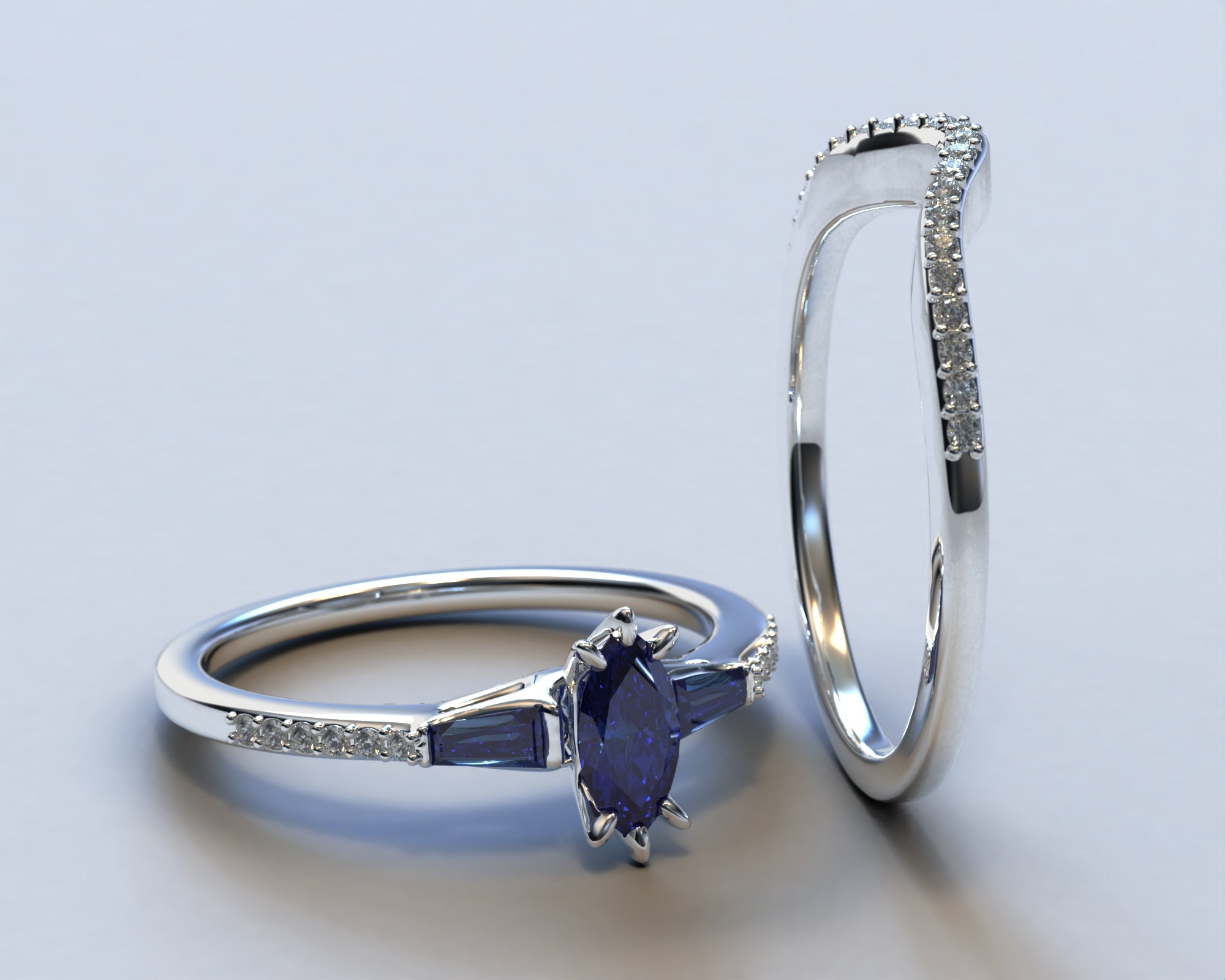 Exquisite Art Deco Style Sapphire & Diamond Engagement Ring Set for Women - Vintage Inspired Wedding, Proposal & Anniversary Jewelry Gift