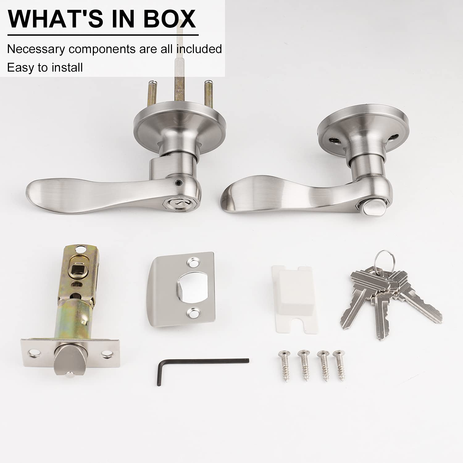 10 Pack Brushed Nickel Door Levers - Left or Right Handed Entry Door Handles with Keyed Lockset - Perfect for Home, Office & Commercial Entrance Doors
