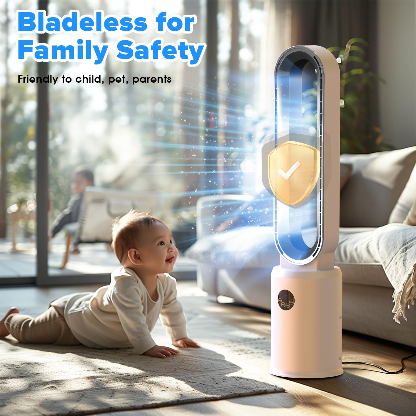Bladeless Tower Fan with Remote Control - 24 Speed Settings, 12H Timer, Ultra Quiet Oscillating Air Circulator for Home, Bedroom & Office - Modern Silver Design | Perfect for Cooling, Air Circulation & White Noise Sleep Aid