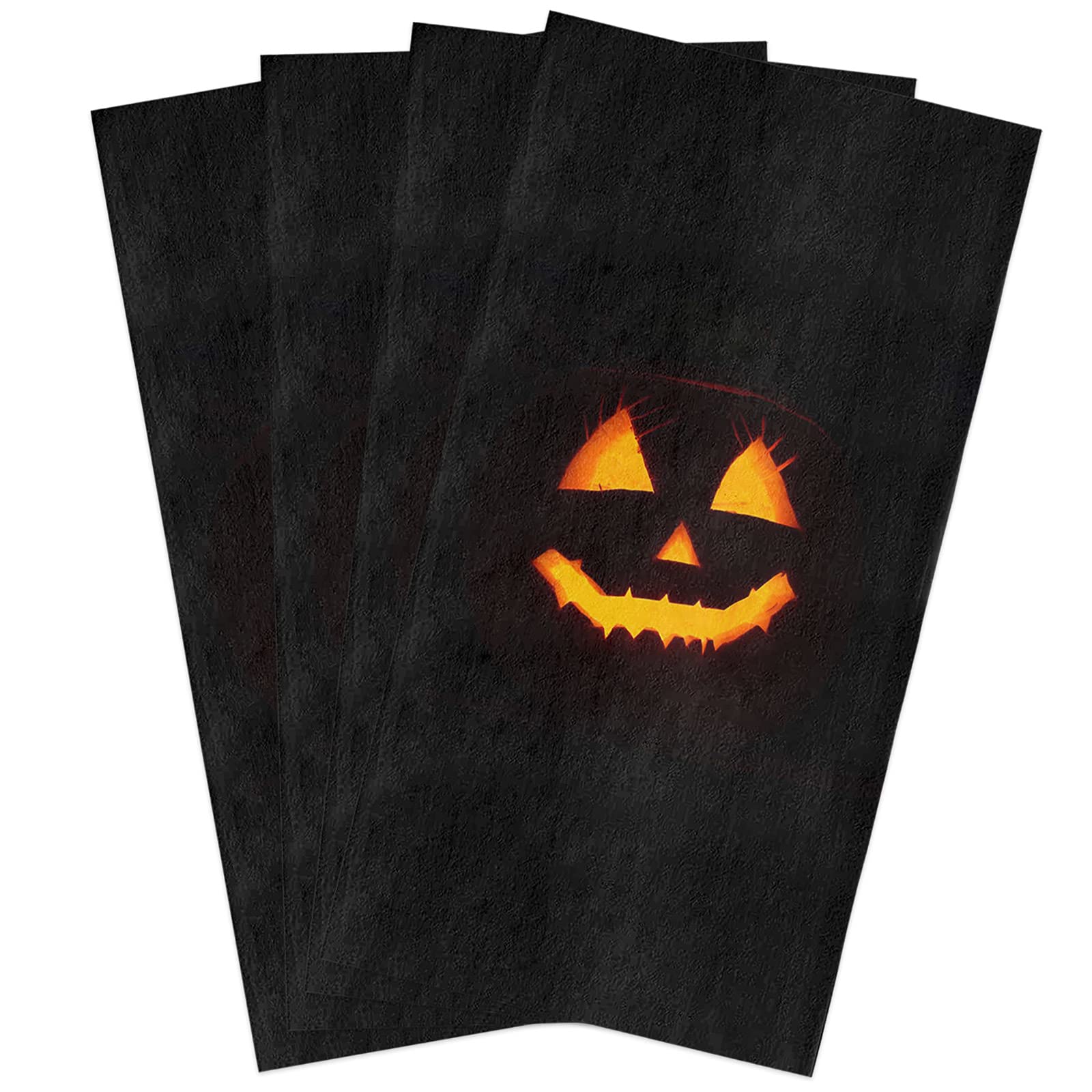 Halloween Kitchen Towels Set of 4 - Jack-O-Lantern Pumpkin Tea Towels | Microfiber Absorbent & Washable Dish Towels (18x28 Inch) - Orange & Black Soft Hand Towels for Kitchen, Bathroom Cleaning | Perfect for Halloween Decor, Parties & Fall Home Decor