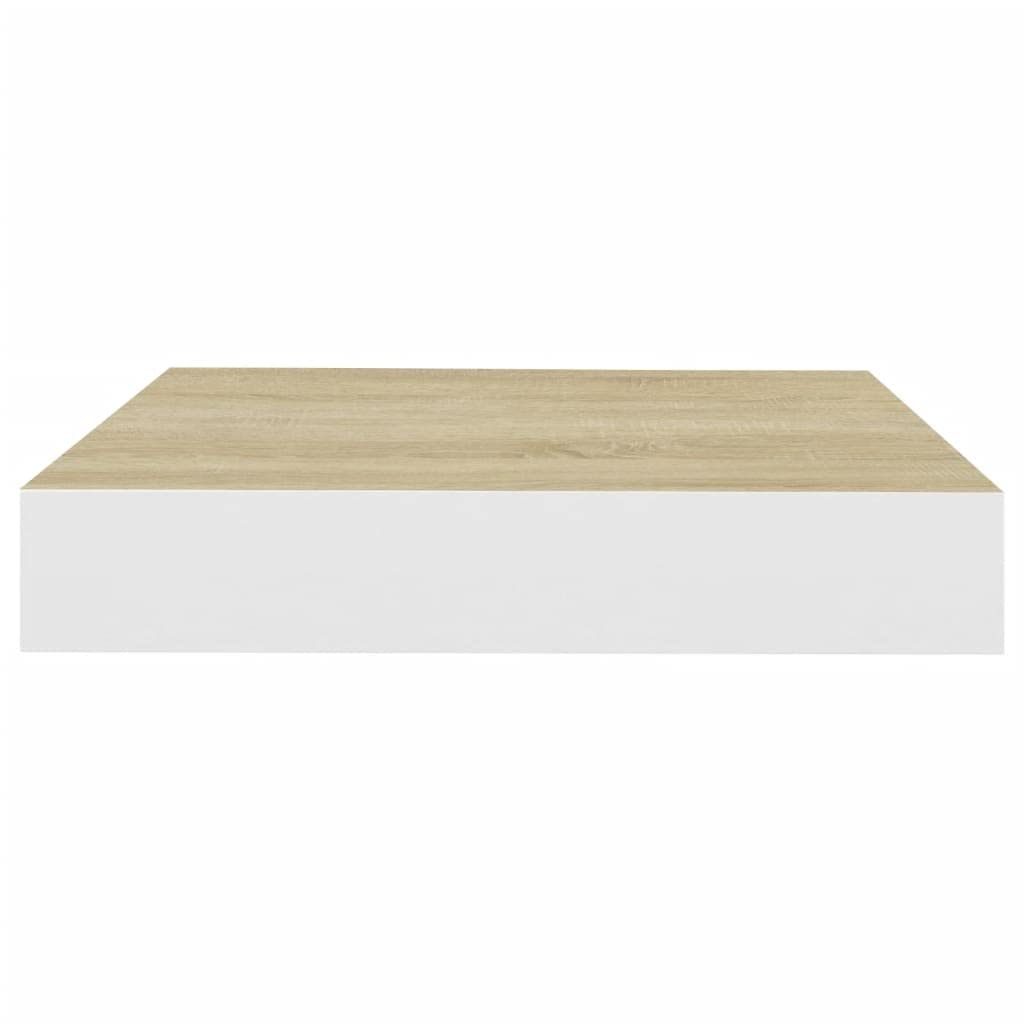 Floating Wall Shelves Set of 4 - Oak & White MDF Wall Mounted Display Storage Shelves (9.1