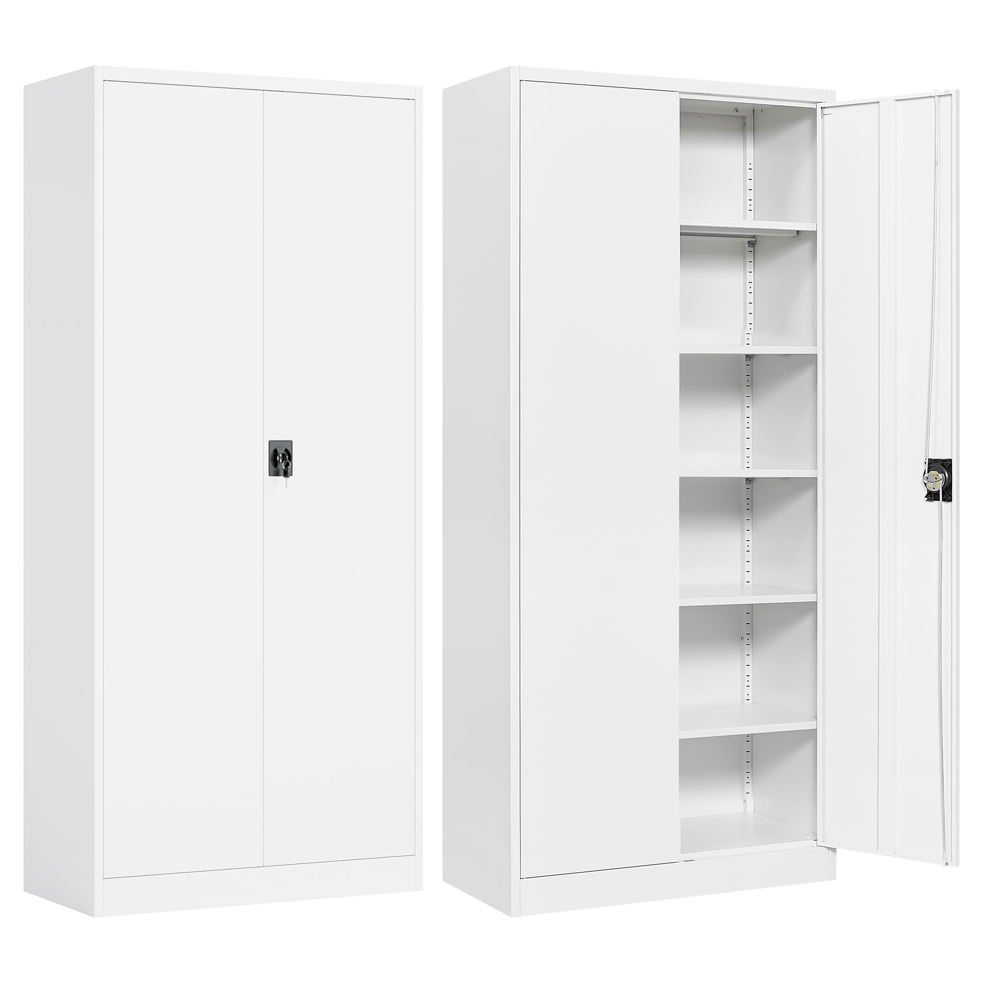 White Metal Storage Cabinet with 5 Adjustable Shelves - 71
