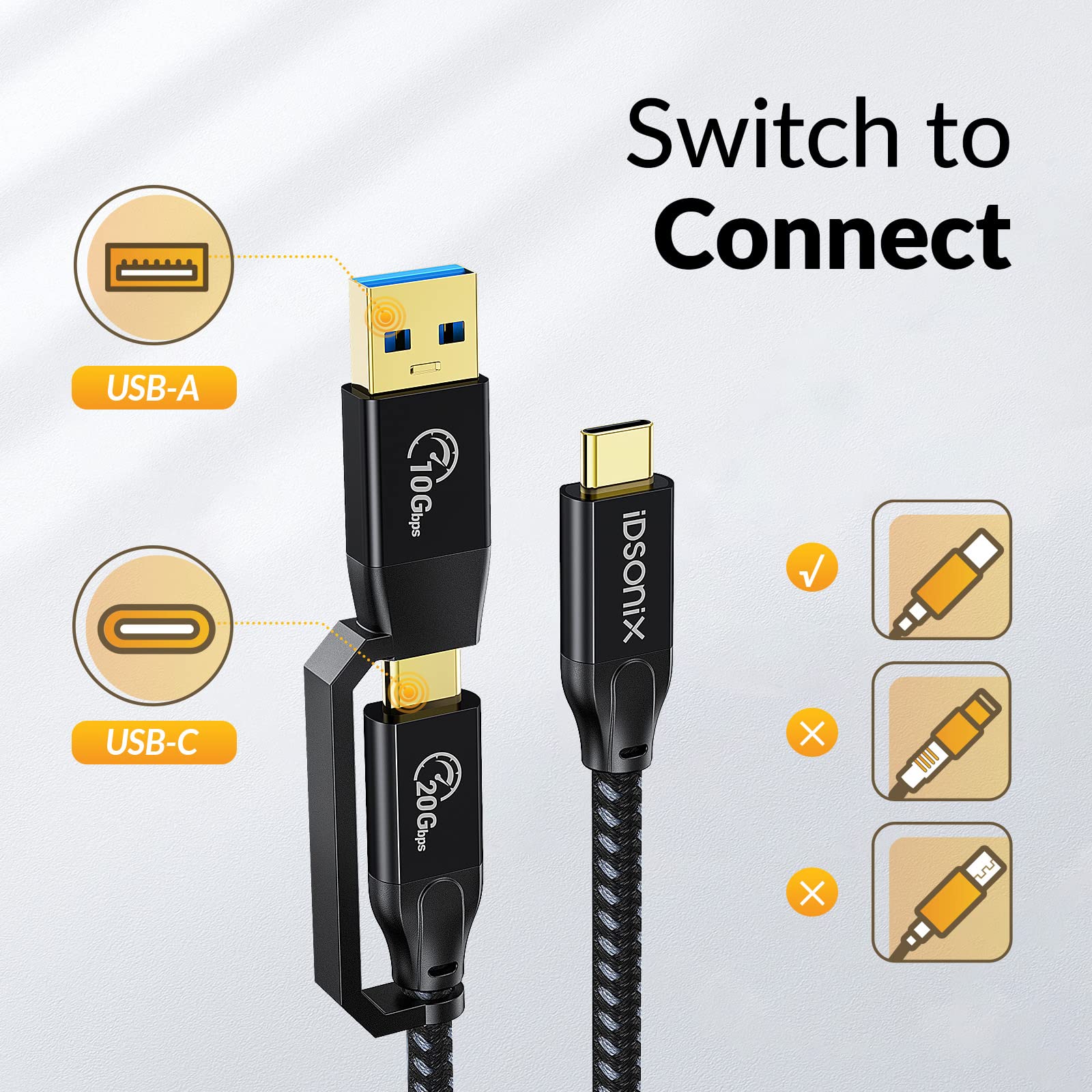 20Gbps USB C to USB C Cable & USB A Adapter, USB 3.2 Gen 2x2 Fast Charging & 4K@60Hz Video Sync - 100W PD Compatible with MacBook Pro, iPad Pro, Samsung Galaxy S23/S22/S21 - Perfect for Home Office, Gaming & Travel Charging