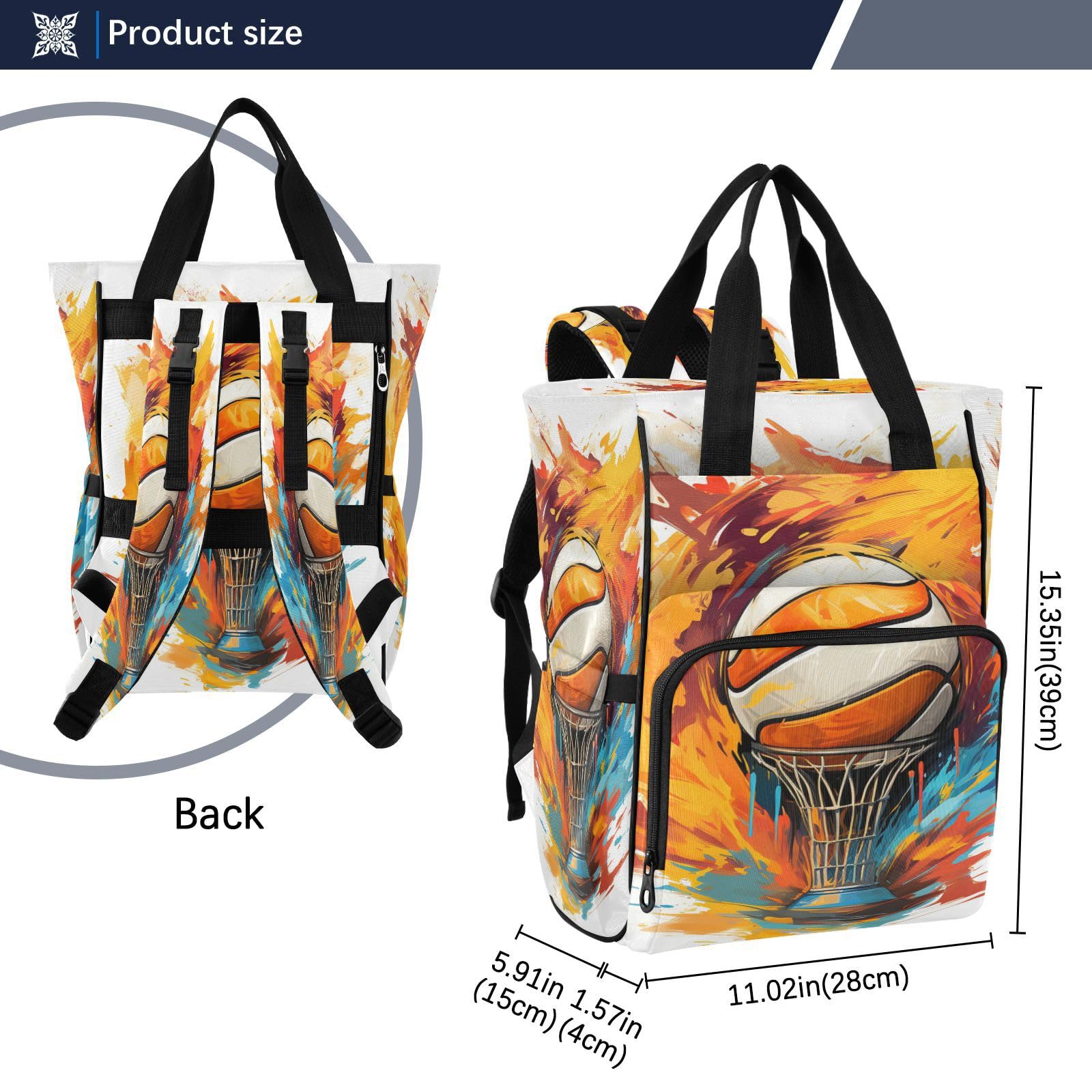 Stylish Multifunctional Diaper Backpack for Moms - Large Capacity Lightweight Travel Baby Bag with Basketball Art Design, Perfect for Sports, Outings & Daily Use
