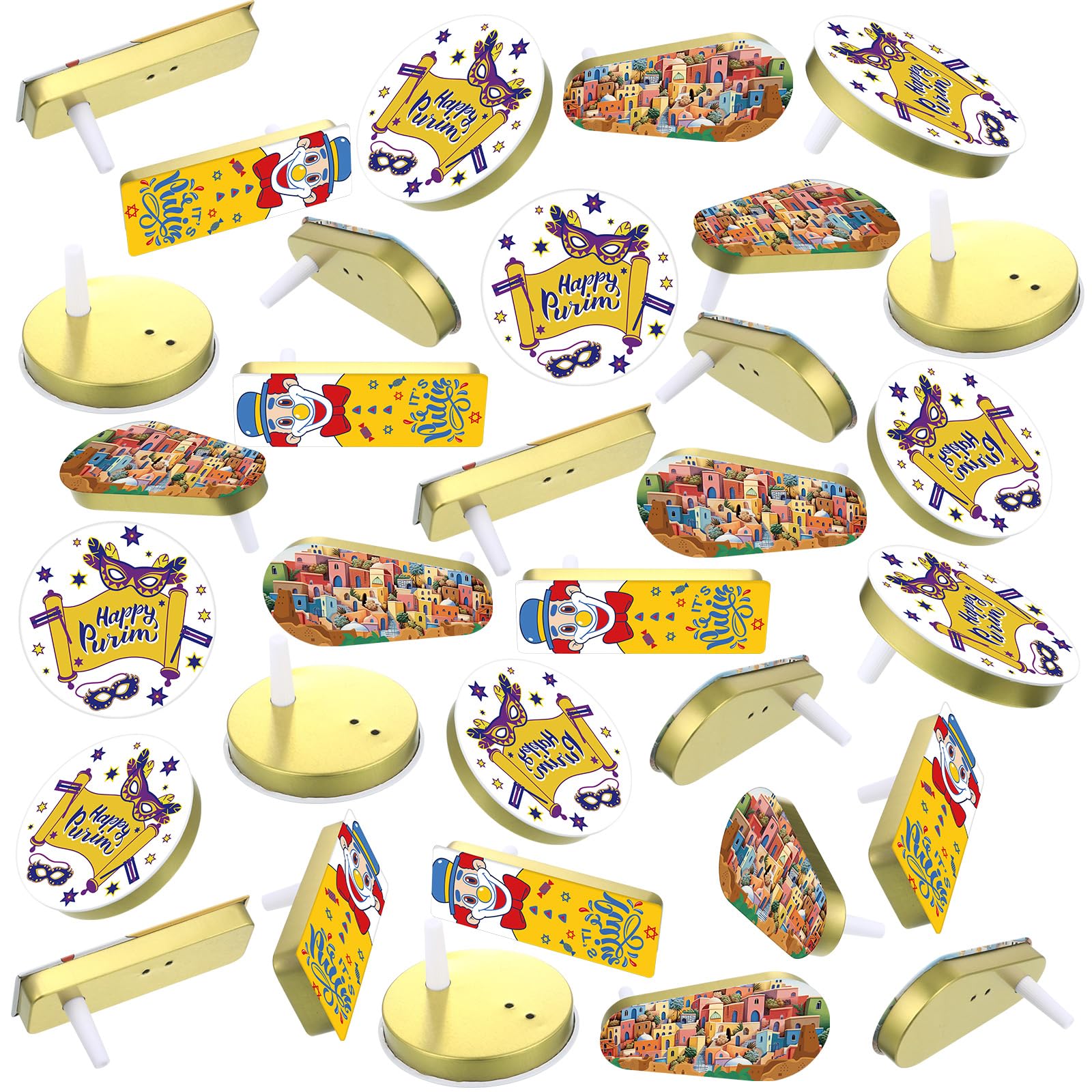 144 Pack Bulk Metal Purim Gragger Noisemakers - Assorted Shapes for Purim Celebrations, Jewish Holidays, Parties & Festive Events