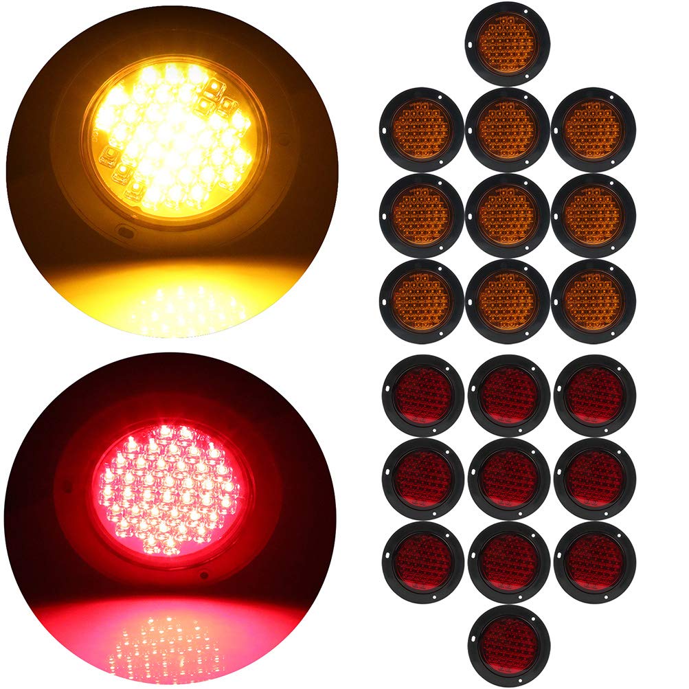 SCITOO Universal LED Side Marker Lights - 10pcs Amber & 10pcs Red - 40 LED Stop/Turn Signal Tail Lights for Boats, Trucks, Trailers & Pickups - 12V Waterproof Trailer Lights - Perfect for Night Driving & Safety Visibility
