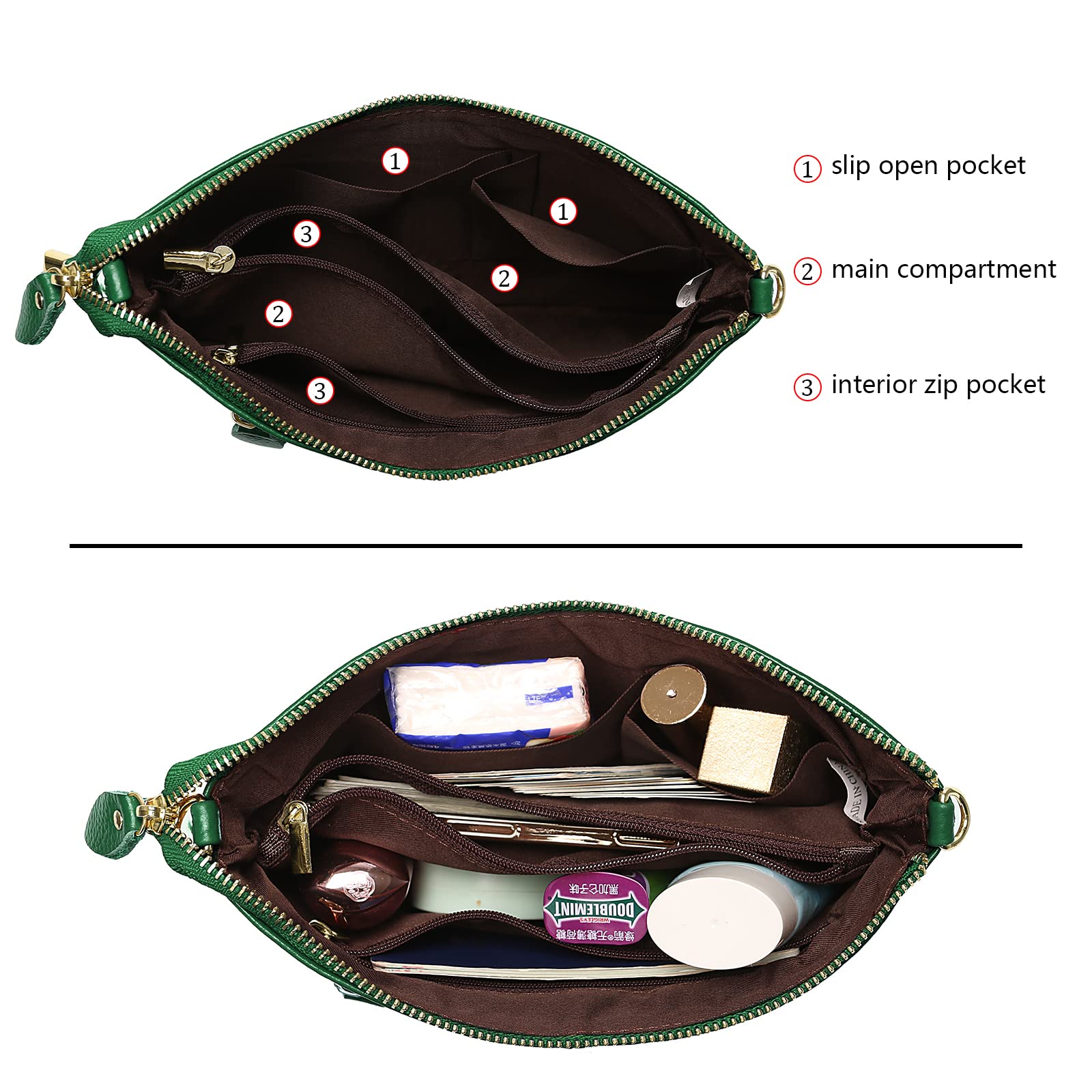 Uromee Genuine Leather Wristlet Wallet Clutch for Women - Crossbody Bag with Detachable Shoulder Strap - Perfect for Parties, Travel & Everyday Use