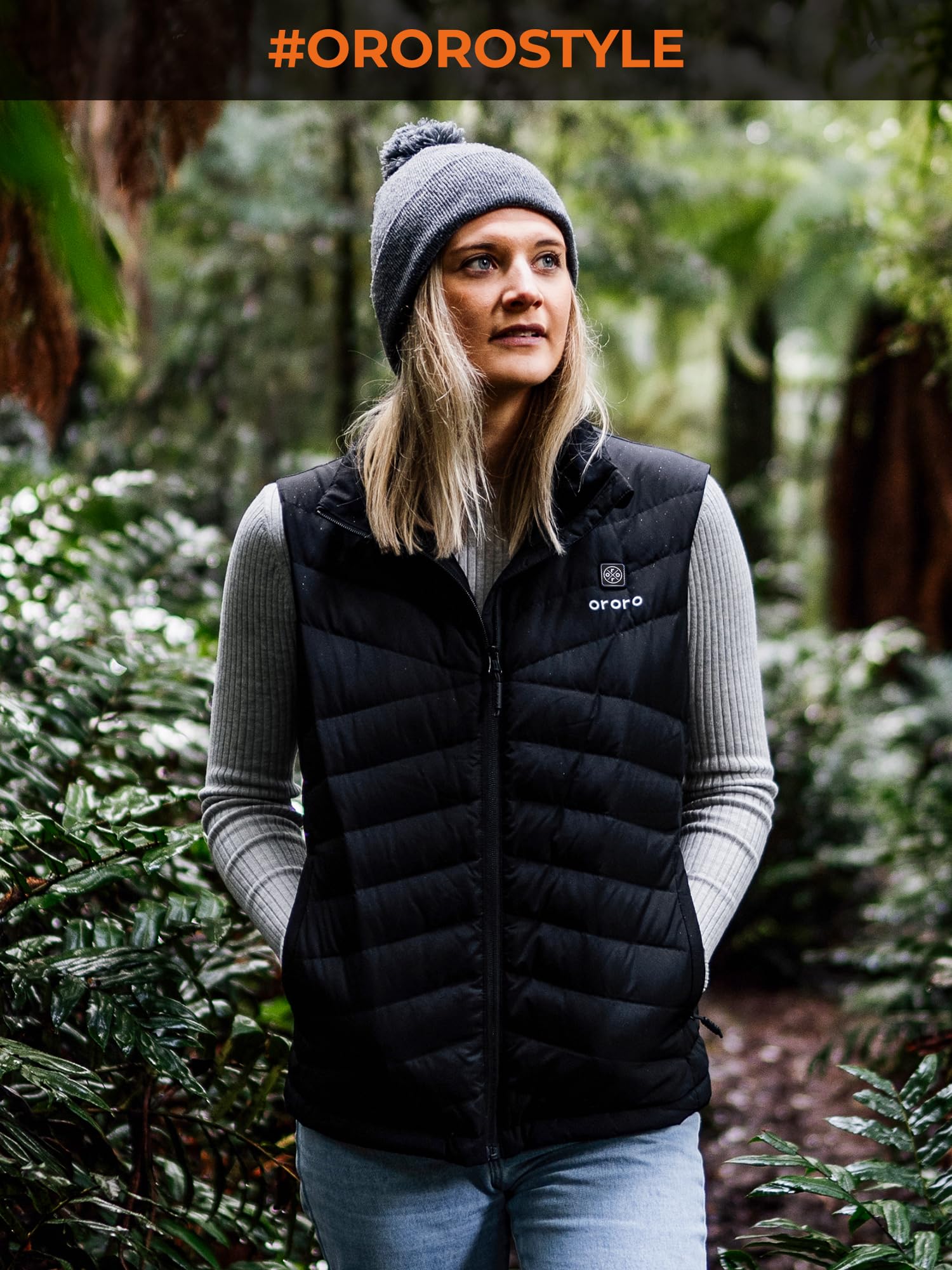 ORORO Women's Heated Down Vest with Rechargeable Battery - 800 Fill Power Lightweight Winter Heated Jacket for Outdoor Activities, Hiking & Cold Weather (Charger Not Included)