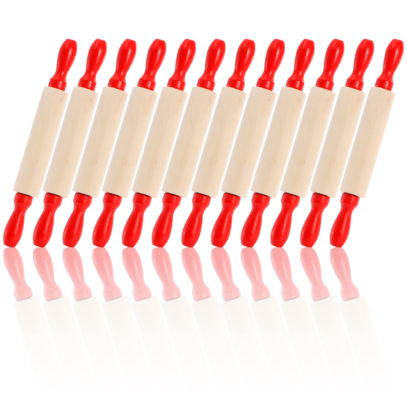 SOUJOY 12-Piece Mini Wooden Rolling Pin Set - 8 Inch Small Dough Rollers with Red Handles for Baking, Fondant, Pastry, Pizza Making - Perfect for Kids Crafts, Play Dough & DIY Cookie Decorating - Ideal for Home Baking, Classroom Activities & Creative Play