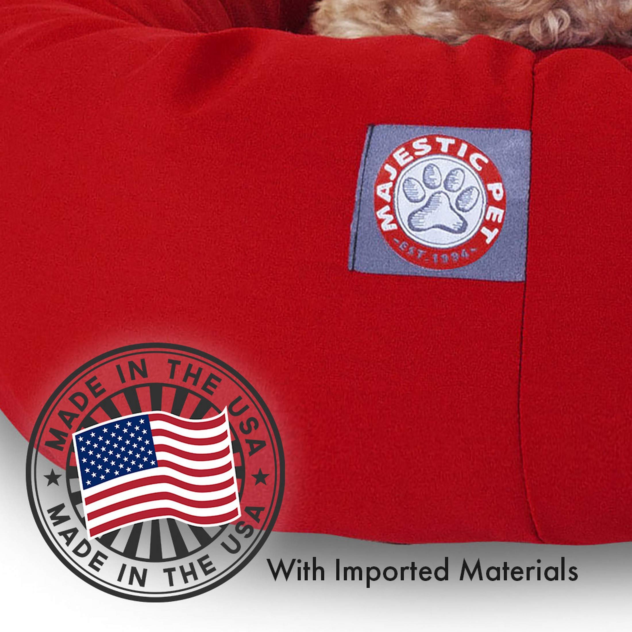 52 Inch Red & Sherpa Bagel Dog Bed - Ultra Soft Orthopedic Pet Bed for Large Dogs, Washable & Durable - Perfect for Living Room, Bedroom, or Crate Use