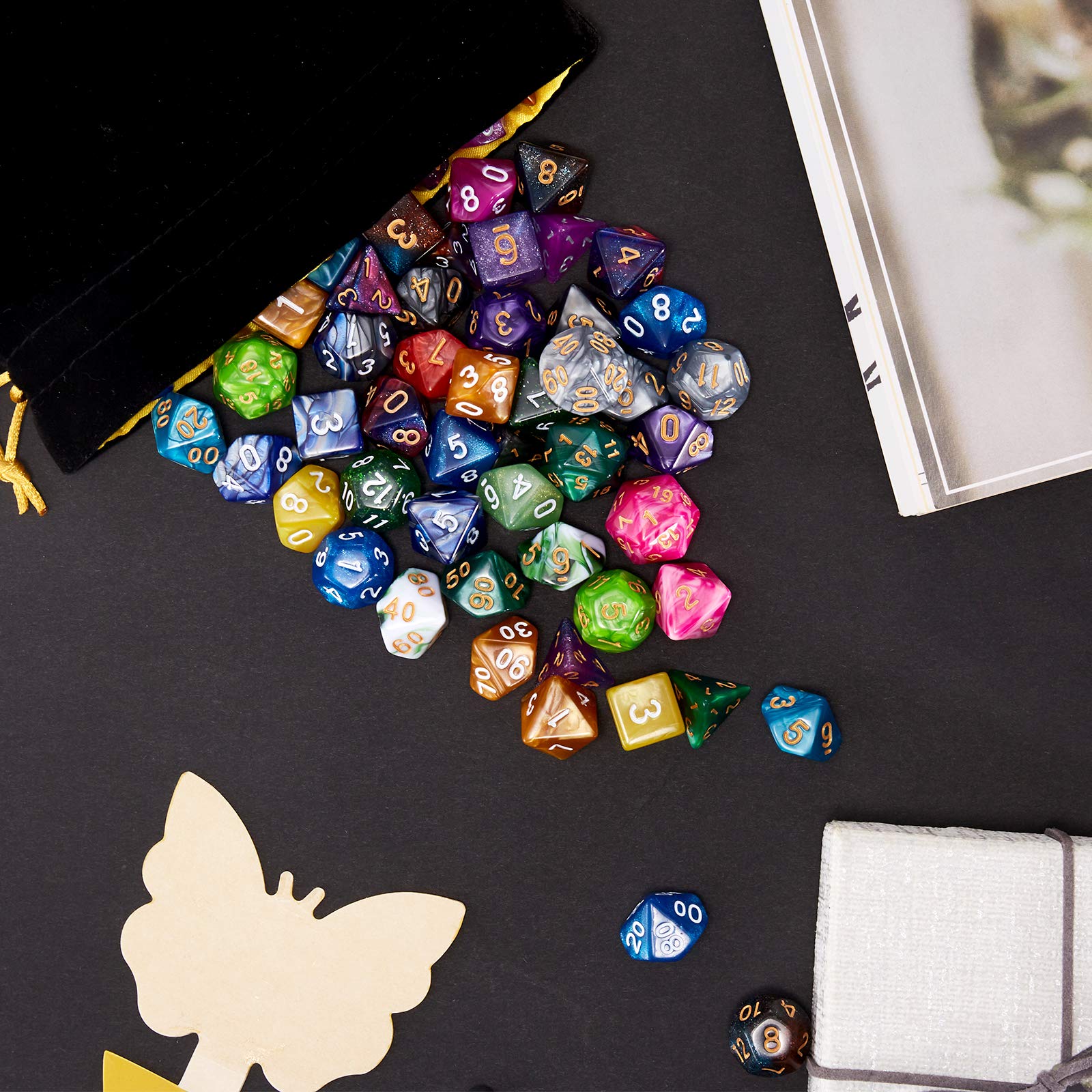 Premium DND Dice Set - 25 x 7 Polyhedral Dice for Dungeons & Dragons, RPG, MTG Tabletop Games with Large Flannel Storage Bag (175 Pieces) - Perfect for D&D Campaigns, Roleplaying Adventures & Board Game Nights