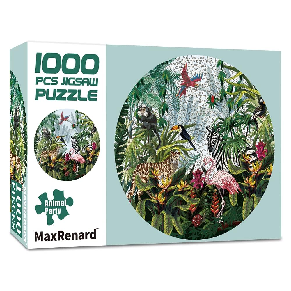 MaxRenard 1000-Piece Round Jigsaw Puzzle - Animal Party Game for Adults & Kids | Perfect for Family Game Night, Birthday Parties & Relaxation