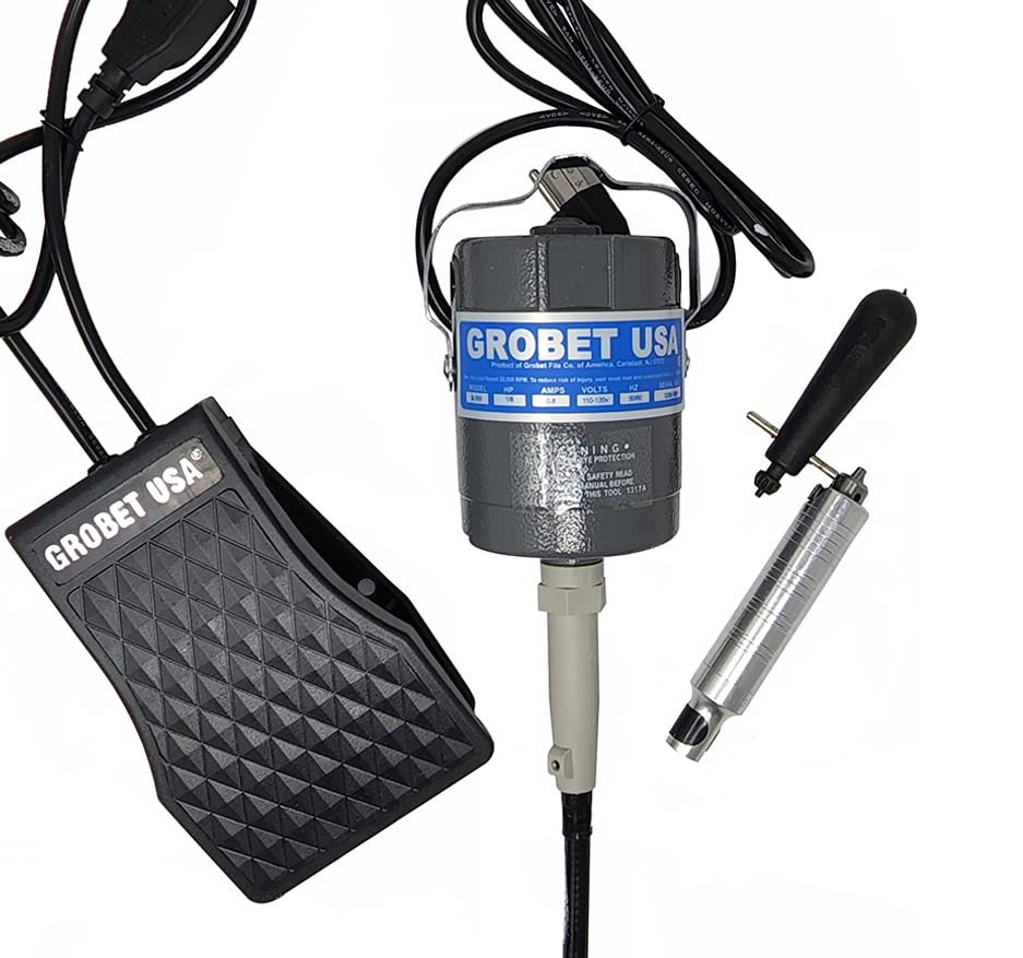 Grobet 300 Series Rotary Tool with Flexible Shaft - 1/8HP Electric Hanging Grinder & Carver (110-120V, 50/60Hz) - Forward/Reverse Rotation, Foot Pedal Control - Model 34.600 - Perfect for Wood Carving, Metal Engraving & DIY Craft Projects
