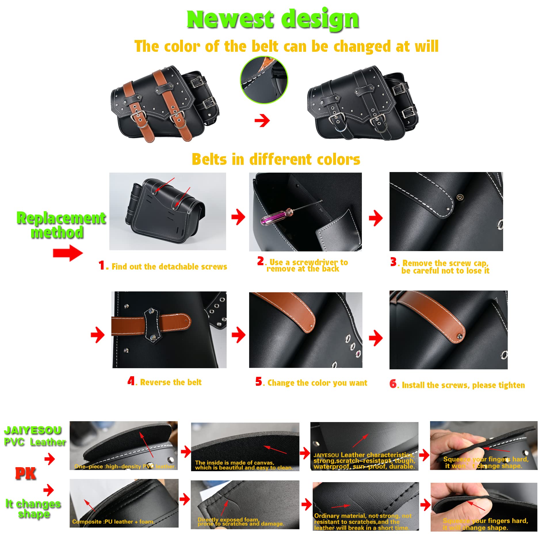 **Waterproof PVC Leather Motorcycle Saddle Bags for Harley Sportster - Universal Side Swing Arm Storage Tool Bags with Cup Holder & Brown Belt (Left Side) - Perfect for Long Rides & Road Trips**
